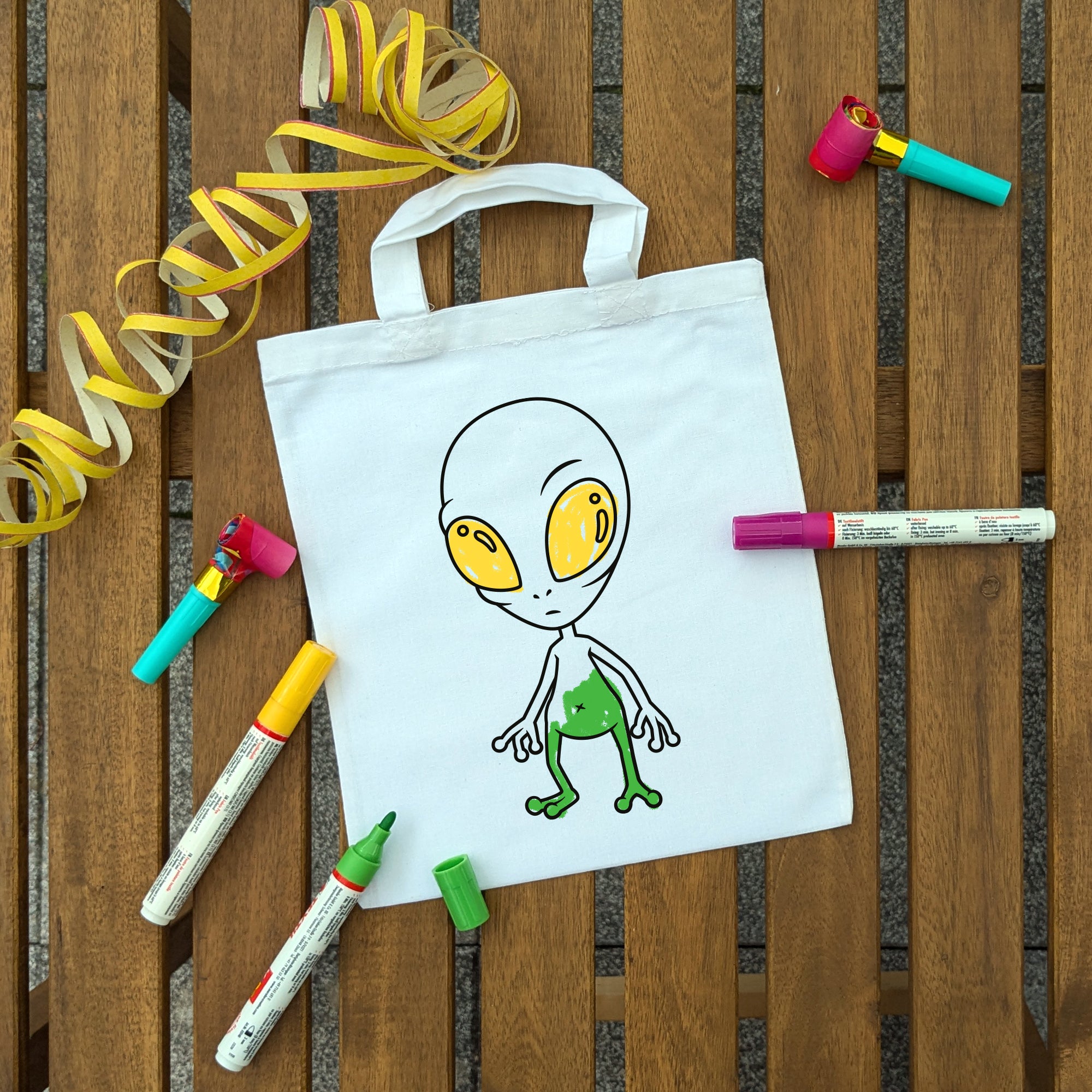 Außerirdischer Alien Kindertaschen zum Ausmalen, 22 x 26 cm, 100% Baumwolle