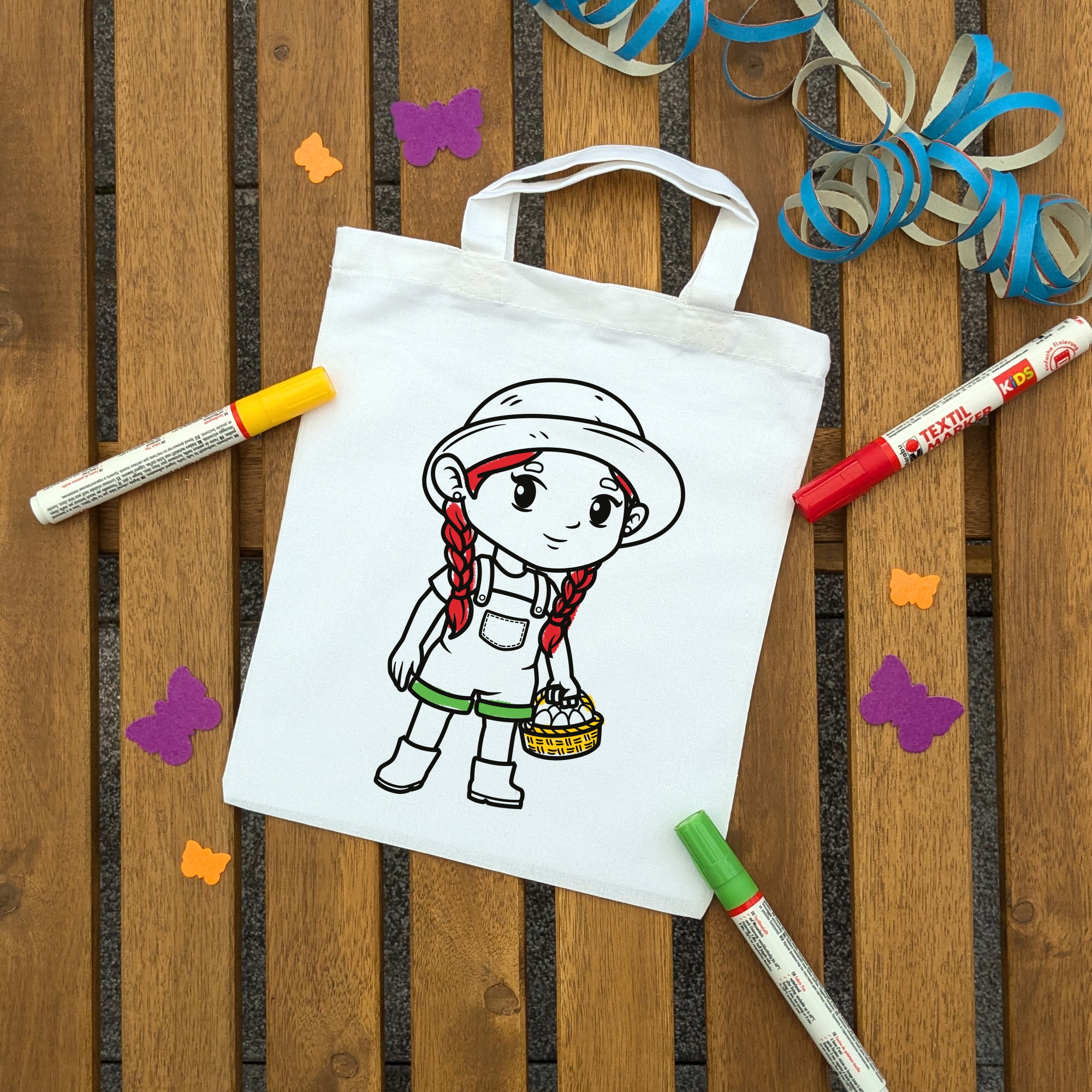 Bäuerin Kindertaschen zum Ausmalen, 22 x 26 cm, 100% Baumwolle