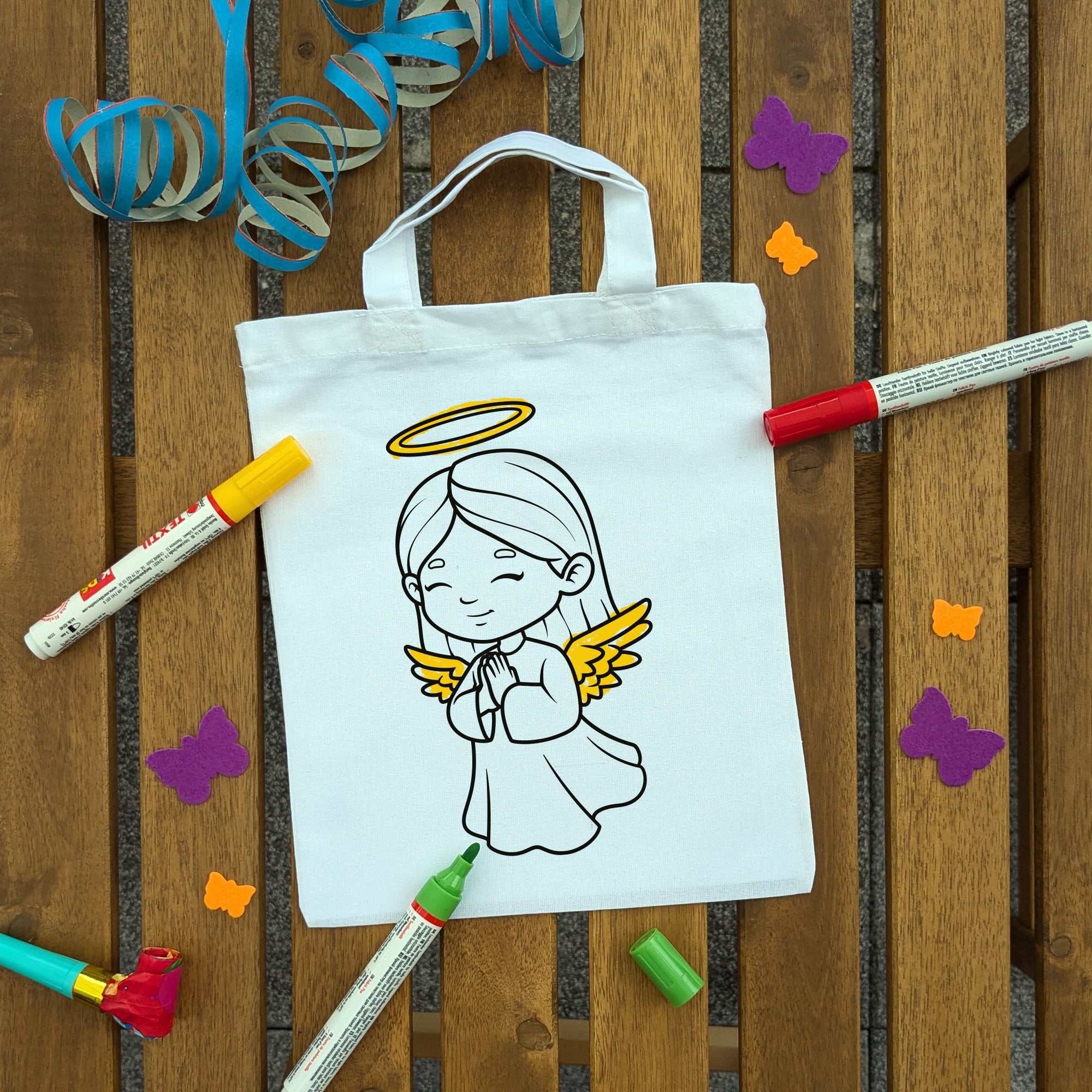Engel Kindertaschen zum Ausmalen, 22 x 26 cm, 100% Baumwolle