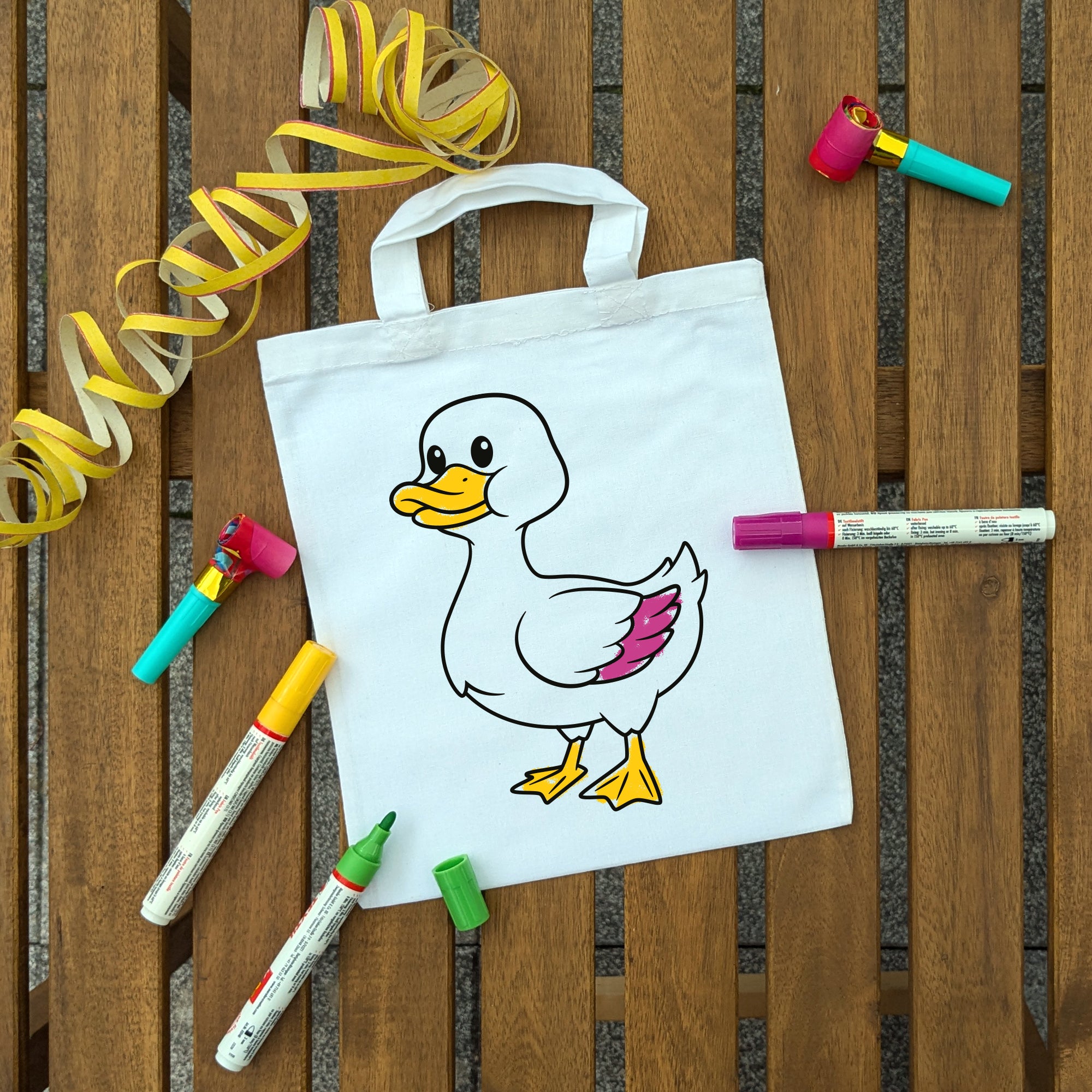 Ente Kindertaschen zum Ausmalen, 22 x 26 cm, 100% Baumwolle