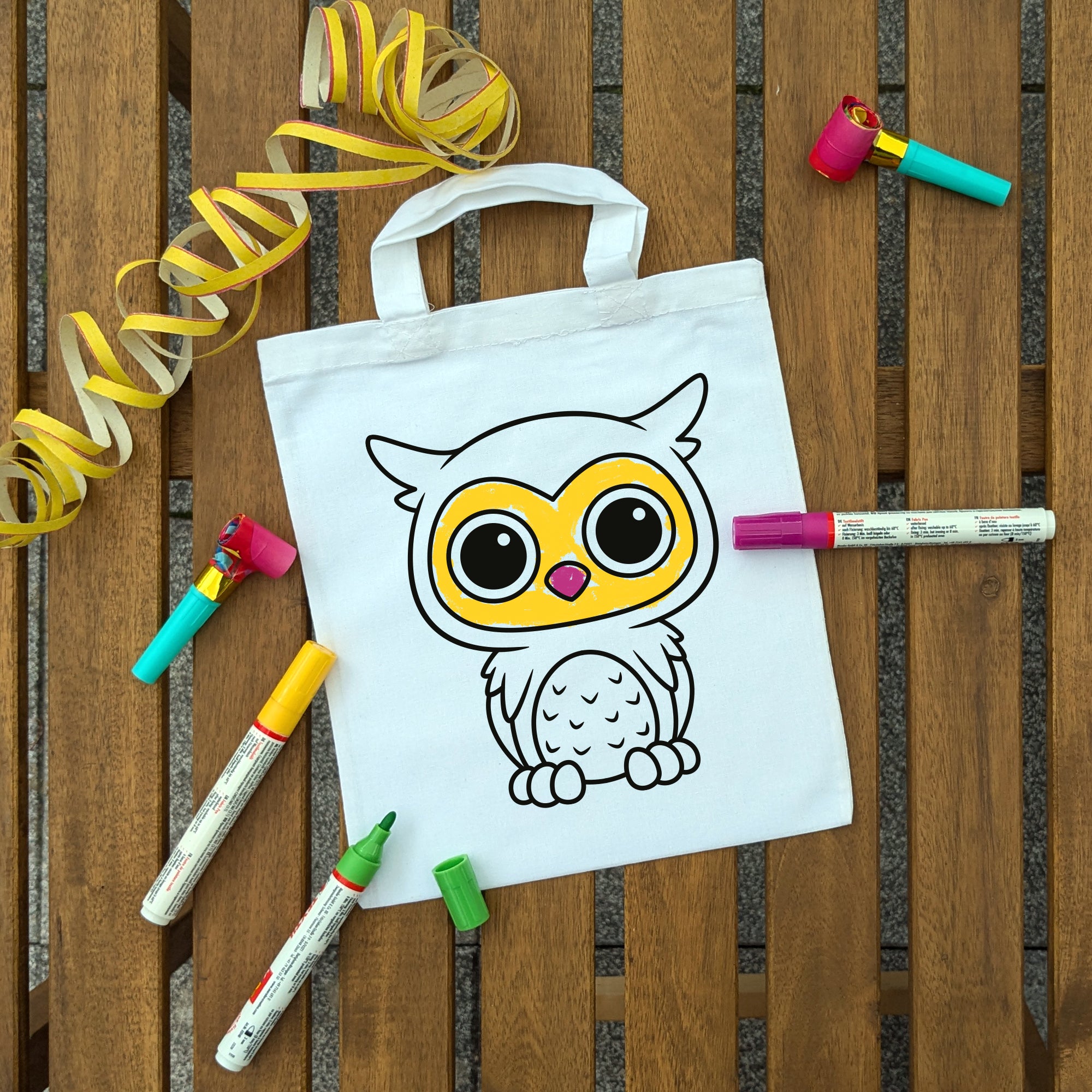 Eule Kindertaschen zum Ausmalen, 22 x 26 cm, 100% Baumwolle