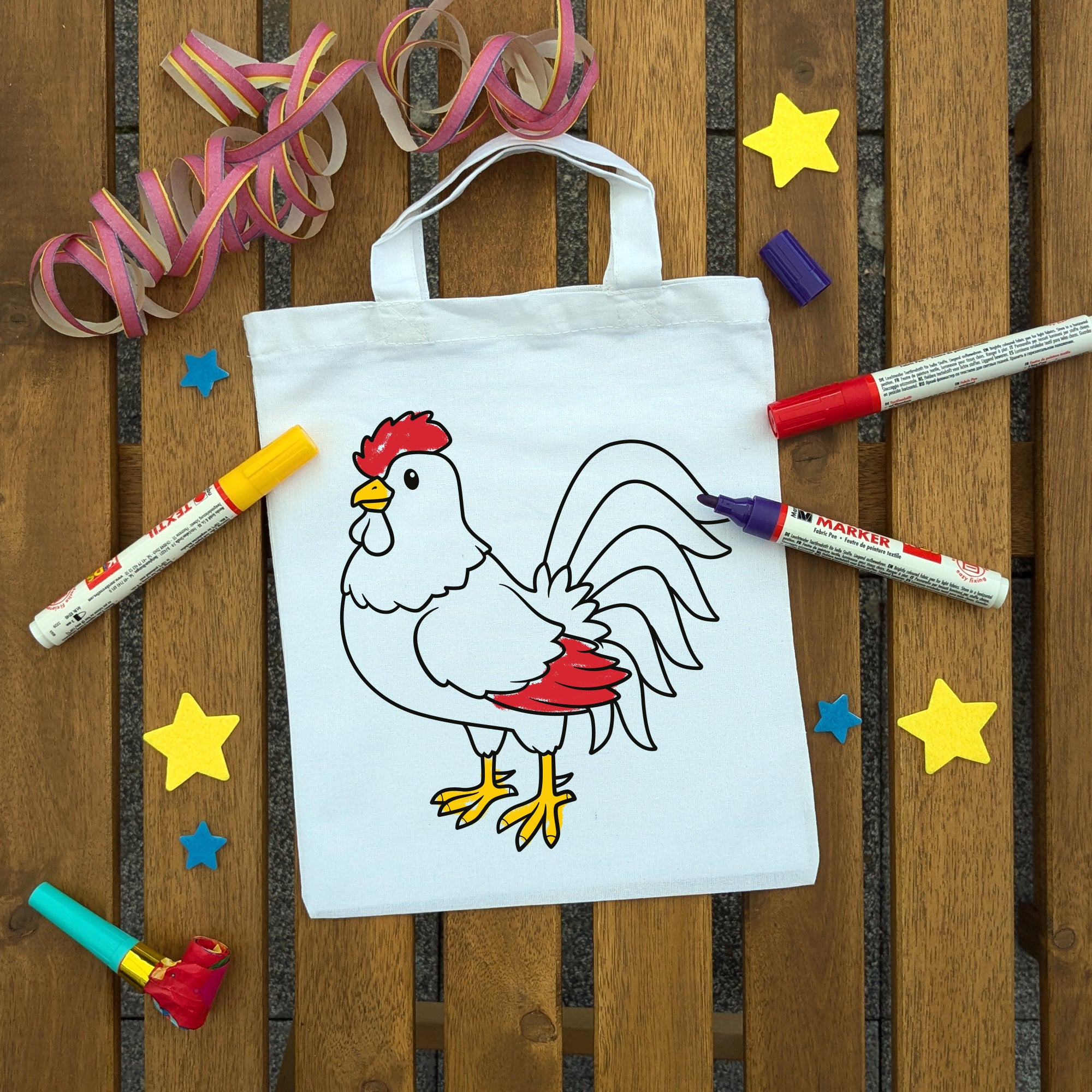 Hahn Kindertaschen zum Ausmalen, 22 x 26 cm, 100% Baumwolle