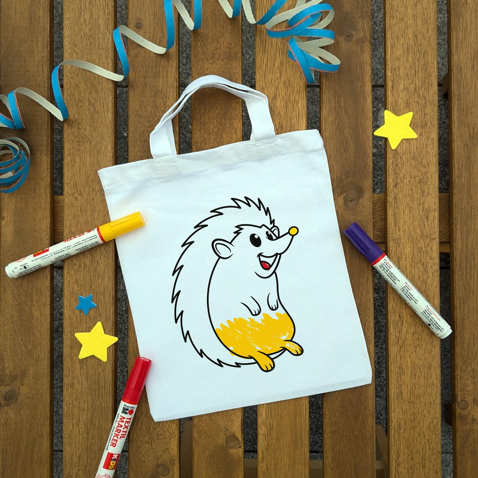Igel Kindertaschen zum Ausmalen, 22 x 26 cm, 100% Baumwolle
