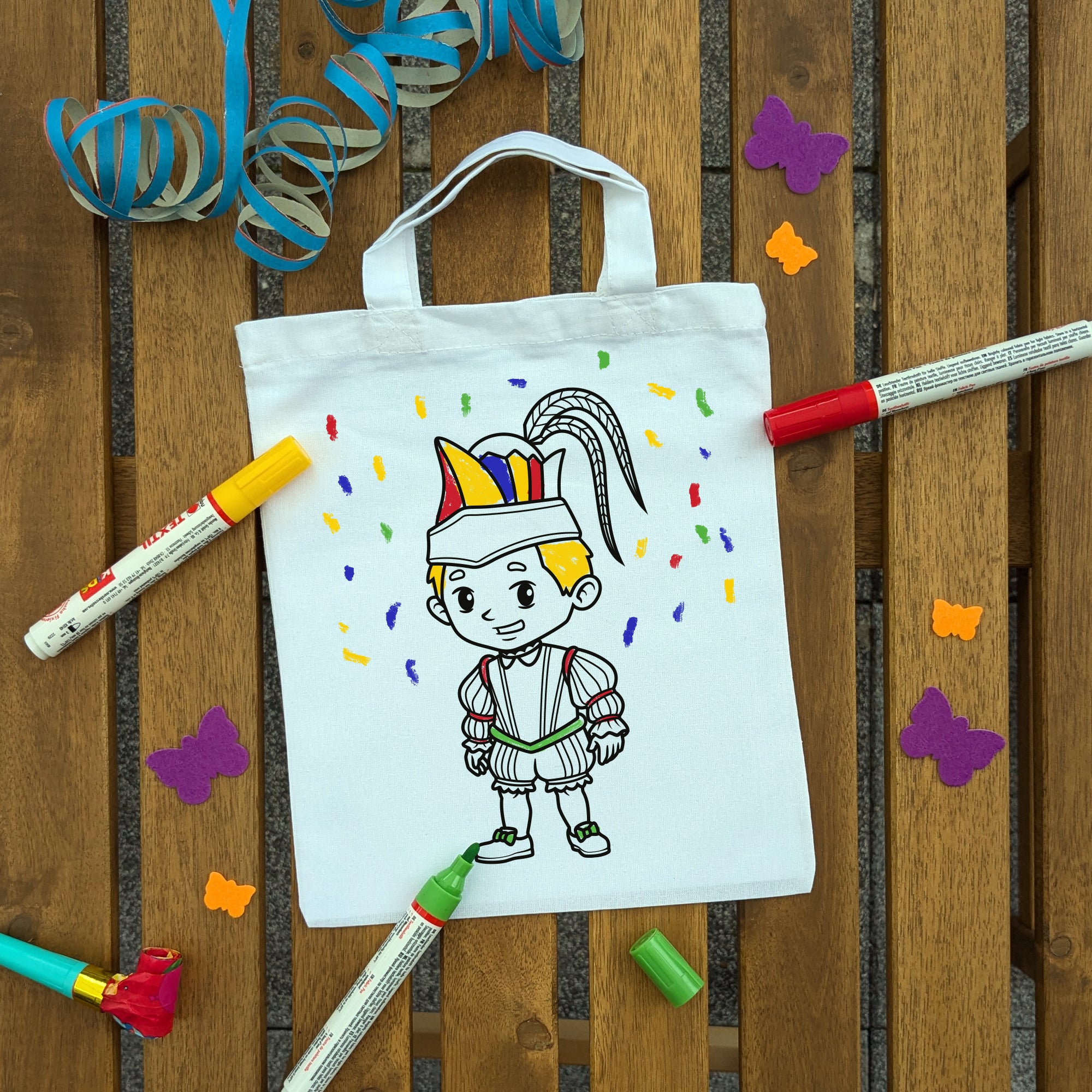 Karnevalsprinz Faschingsprinz Kindertaschen zum Ausmalen, 22 x 26 cm, 100% Baumwolle