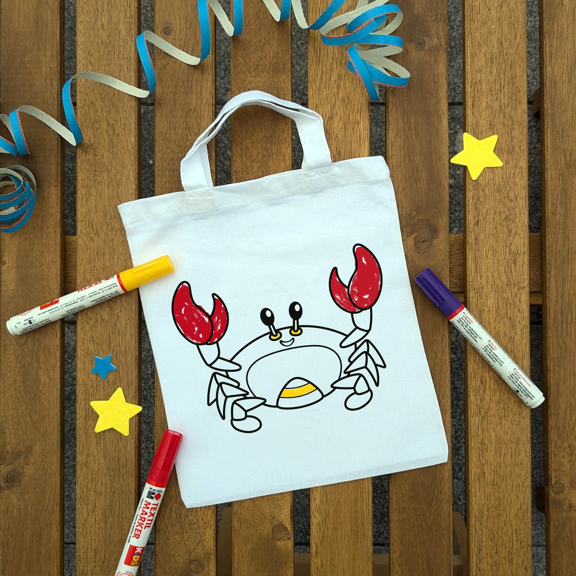 Krabbe Kindertaschen zum Ausmalen, 22 x 26 cm, 100% Baumwolle