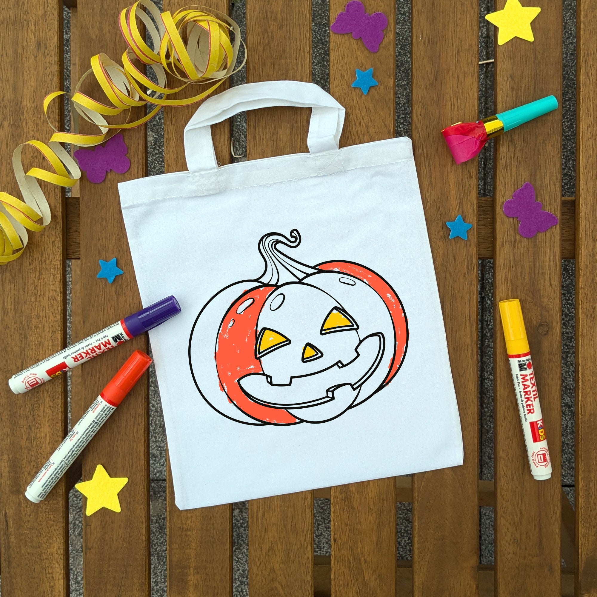 Kürbis Kindertaschen zum Ausmalen, 22 x 26 cm, 100% Baumwolle