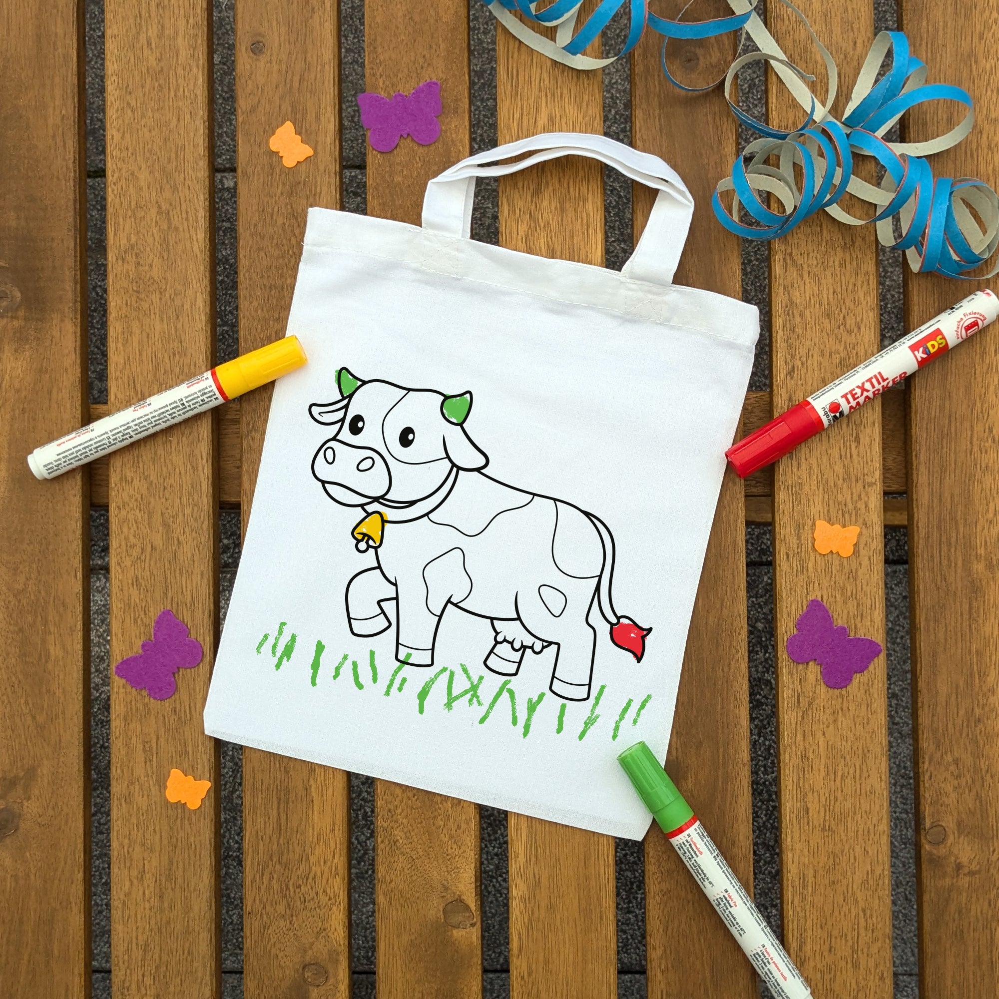 Kuh Kindertaschen zum Ausmalen, 22 x 26 cm, 100% Baumwolle