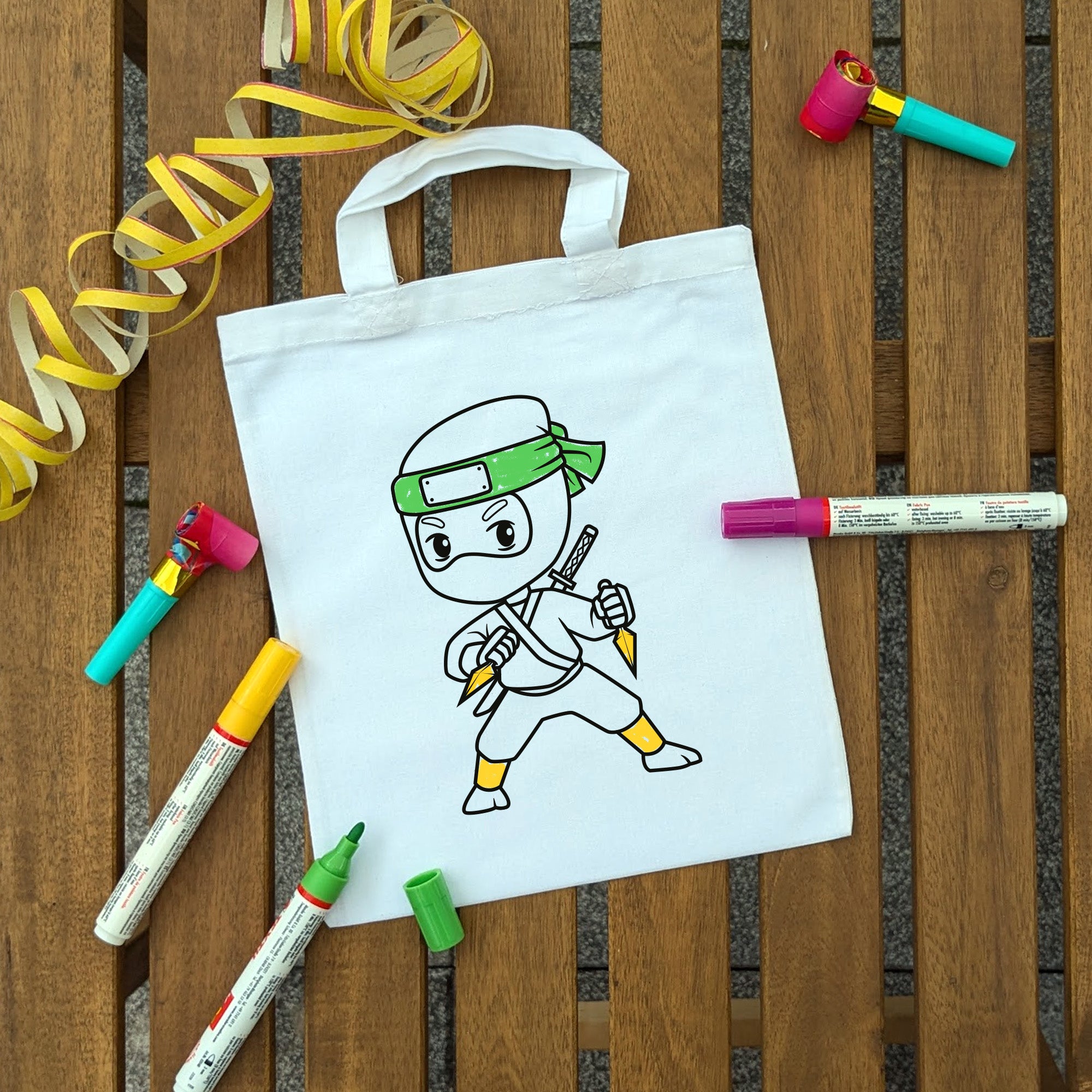 Ninja Junge Kindertaschen zum Ausmalen, 22 x 26 cm, 100% Baumwolle