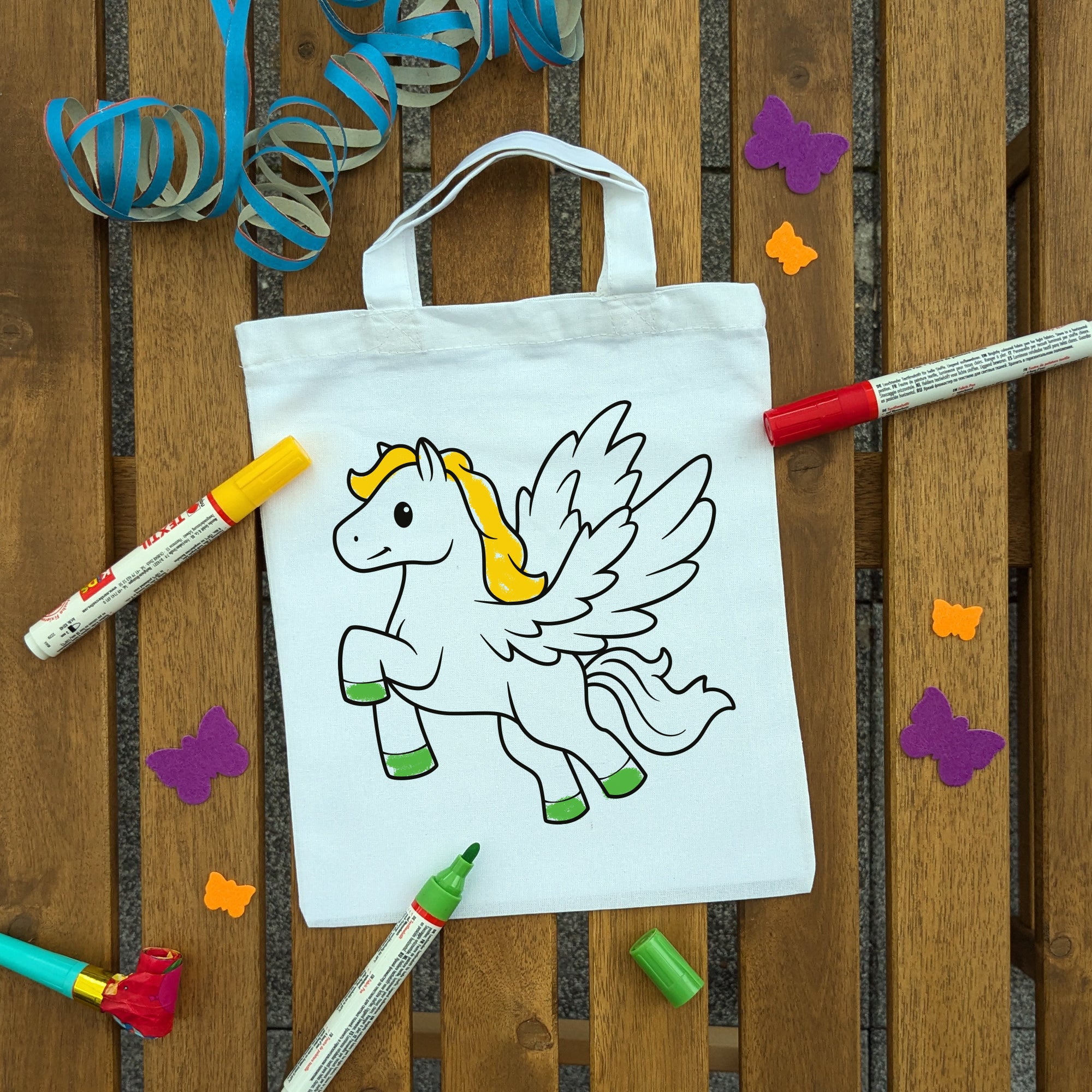 Pegasus Pferd Kindertaschen zum Ausmalen, 22 x 26 cm, 100% Baumwolle