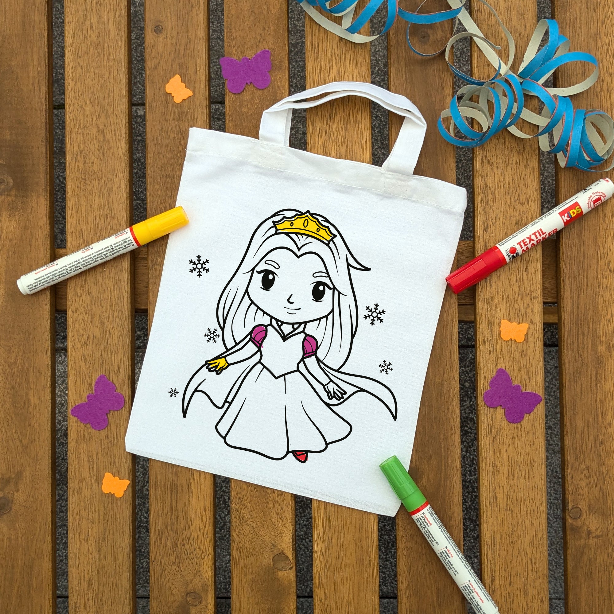 Prinzessin im Eis Kindertaschen zum Ausmalen, 22 x 26 cm, 100% Baumwolle