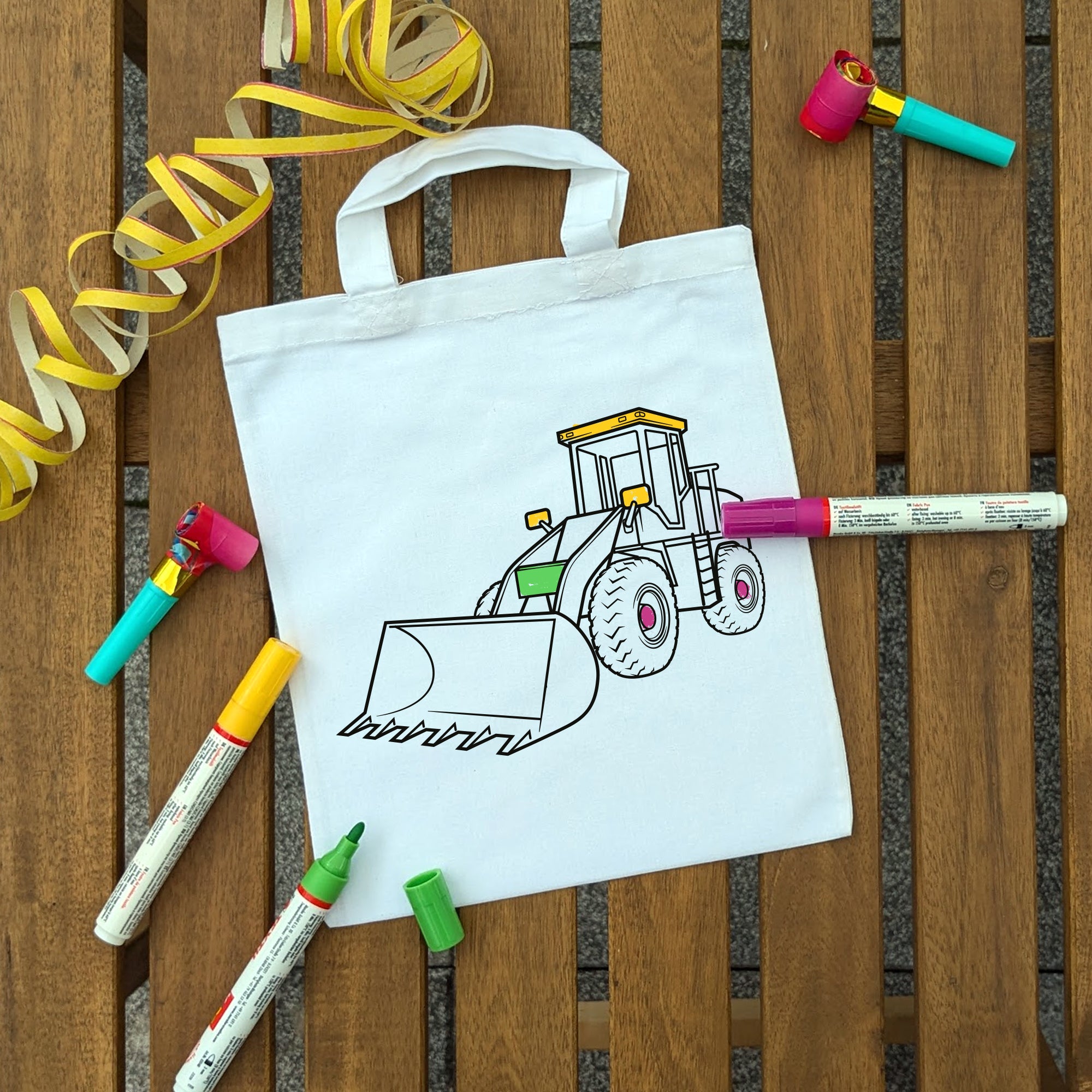 Radlader Kindertaschen zum Ausmalen, 22 x 26 cm, 100% Baumwolle