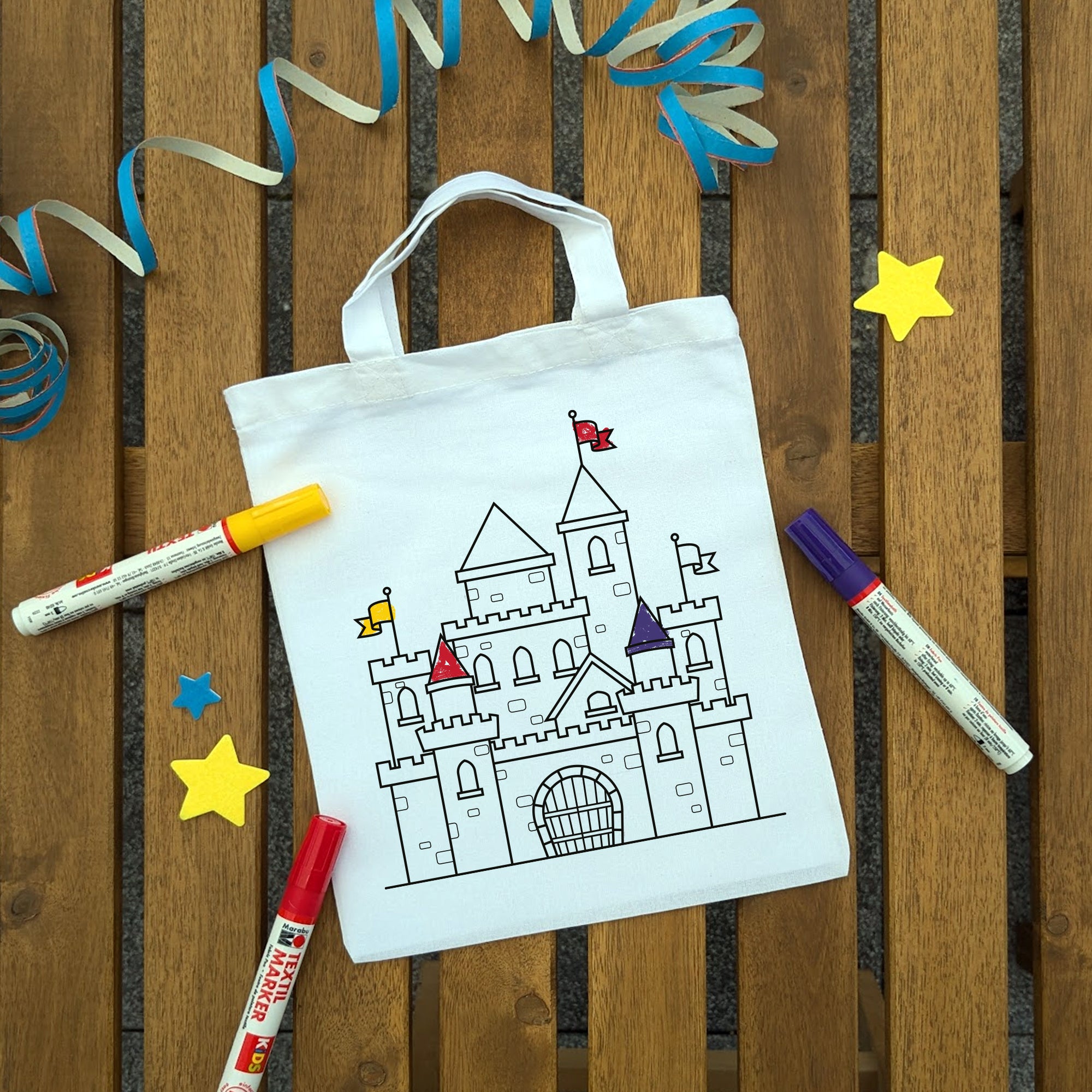 Ritterburg Kindertaschen zum Ausmalen, 22 x 26 cm, 100% Baumwolle