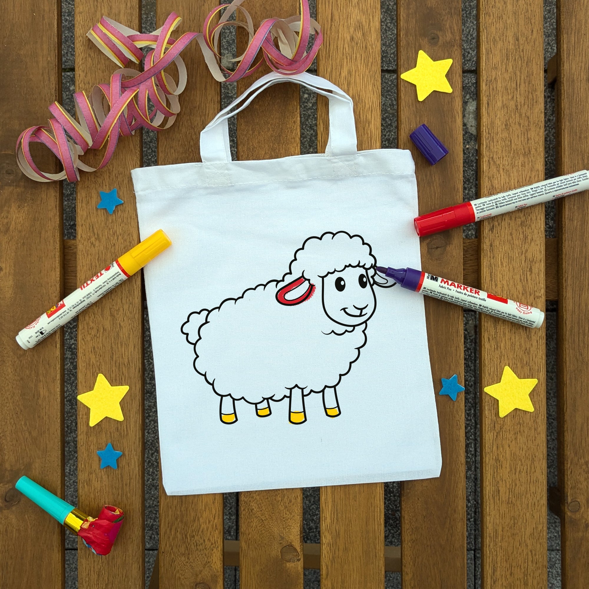 Schaf Kindertaschen zum Ausmalen, 22 x 26 cm, 100% Baumwolle