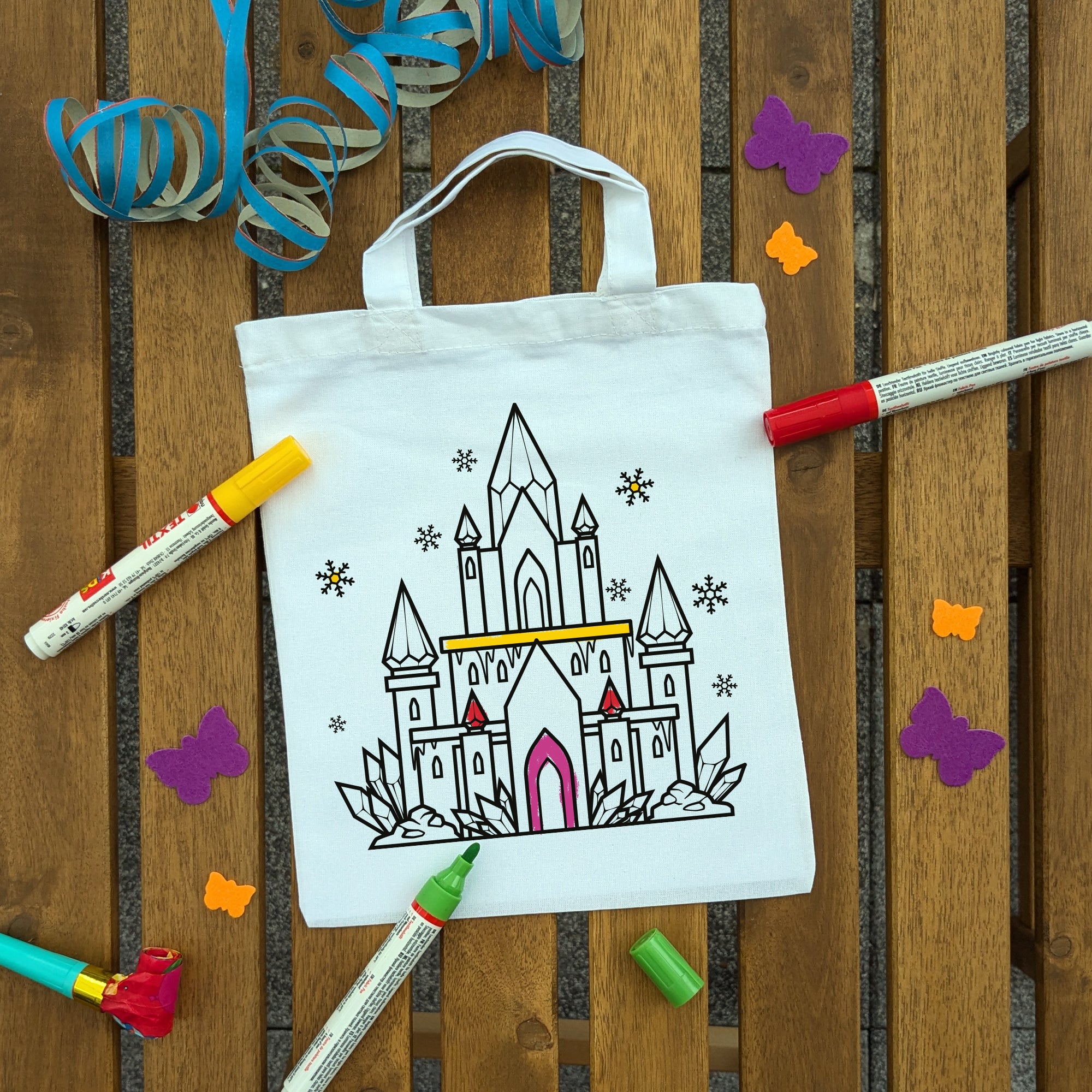 Eisschloss Kindertaschen zum Ausmalen, 22 x 26 cm, 100% Baumwolle
