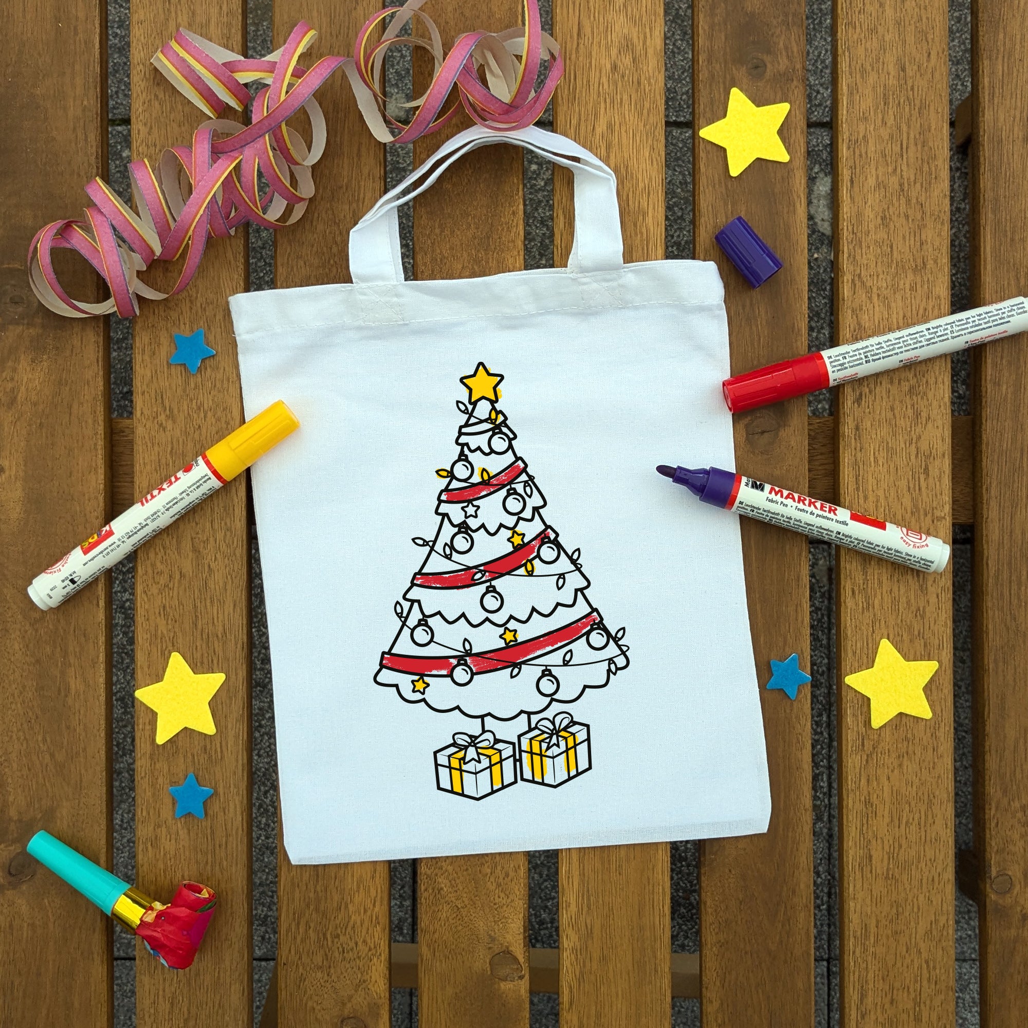 Weihnachtsbaum Kindertaschen zum Ausmalen, 22 x 26 cm, 100% Baumwolle