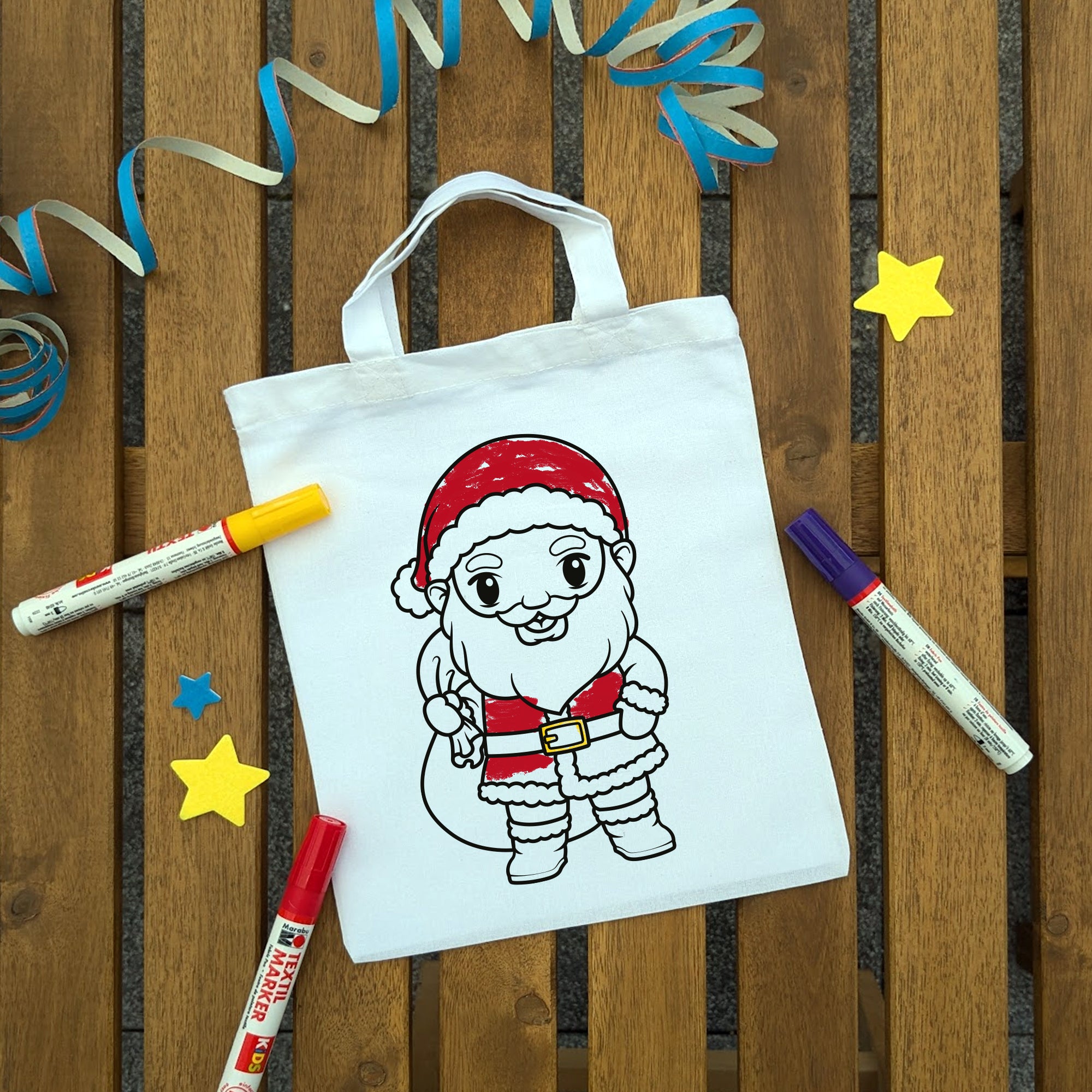 Weihnachtsmann Kindertaschen zum Ausmalen, 22 x 26 cm, 100% Baumwolle