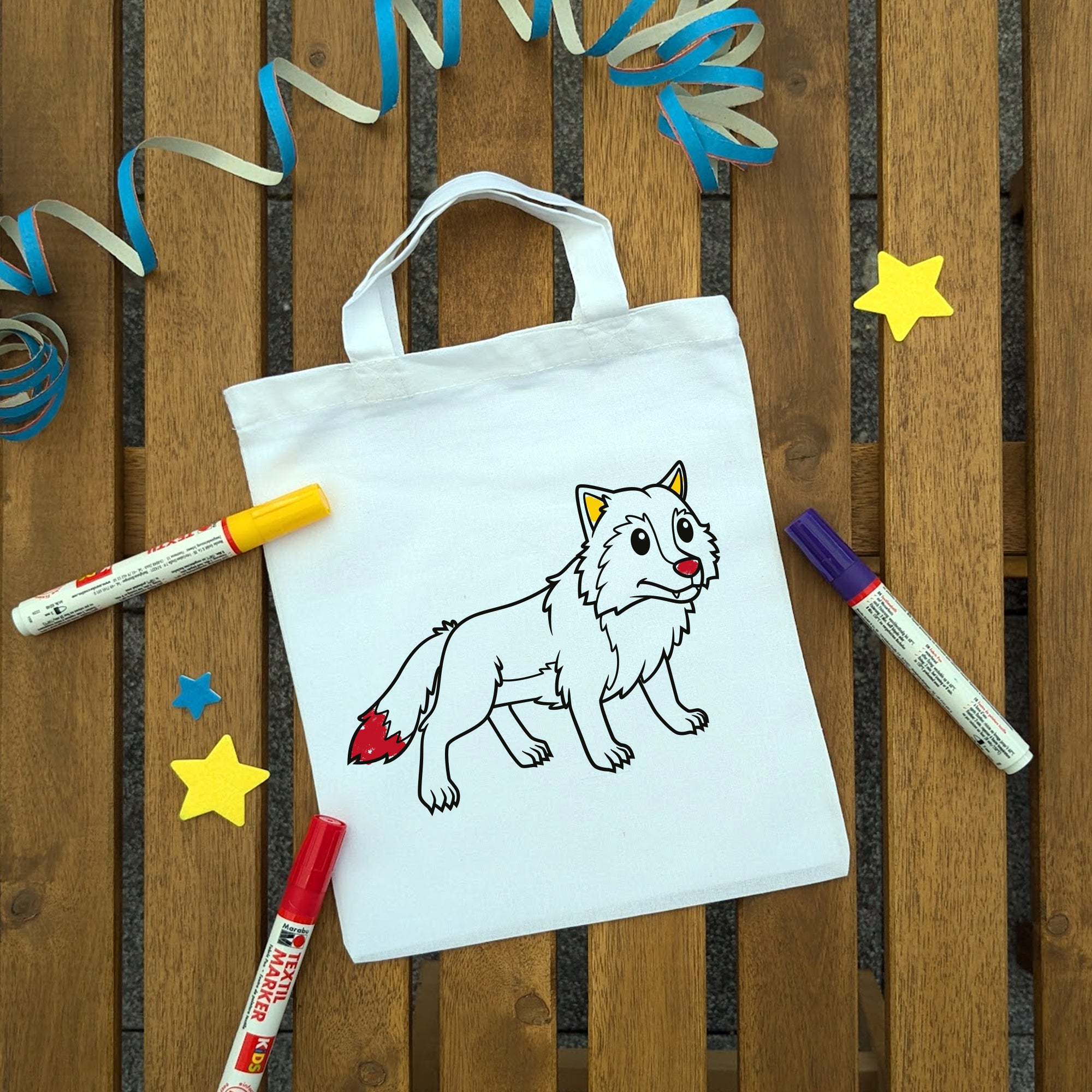 Wolf Kindertaschen zum Ausmalen, 22 x 26 cm, 100% Baumwolle