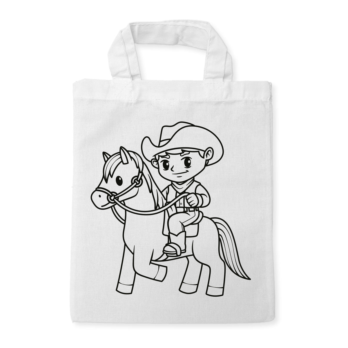 Cowboy auf Pferd Ausmaltasche für Kinder, unbemaltes Motiv