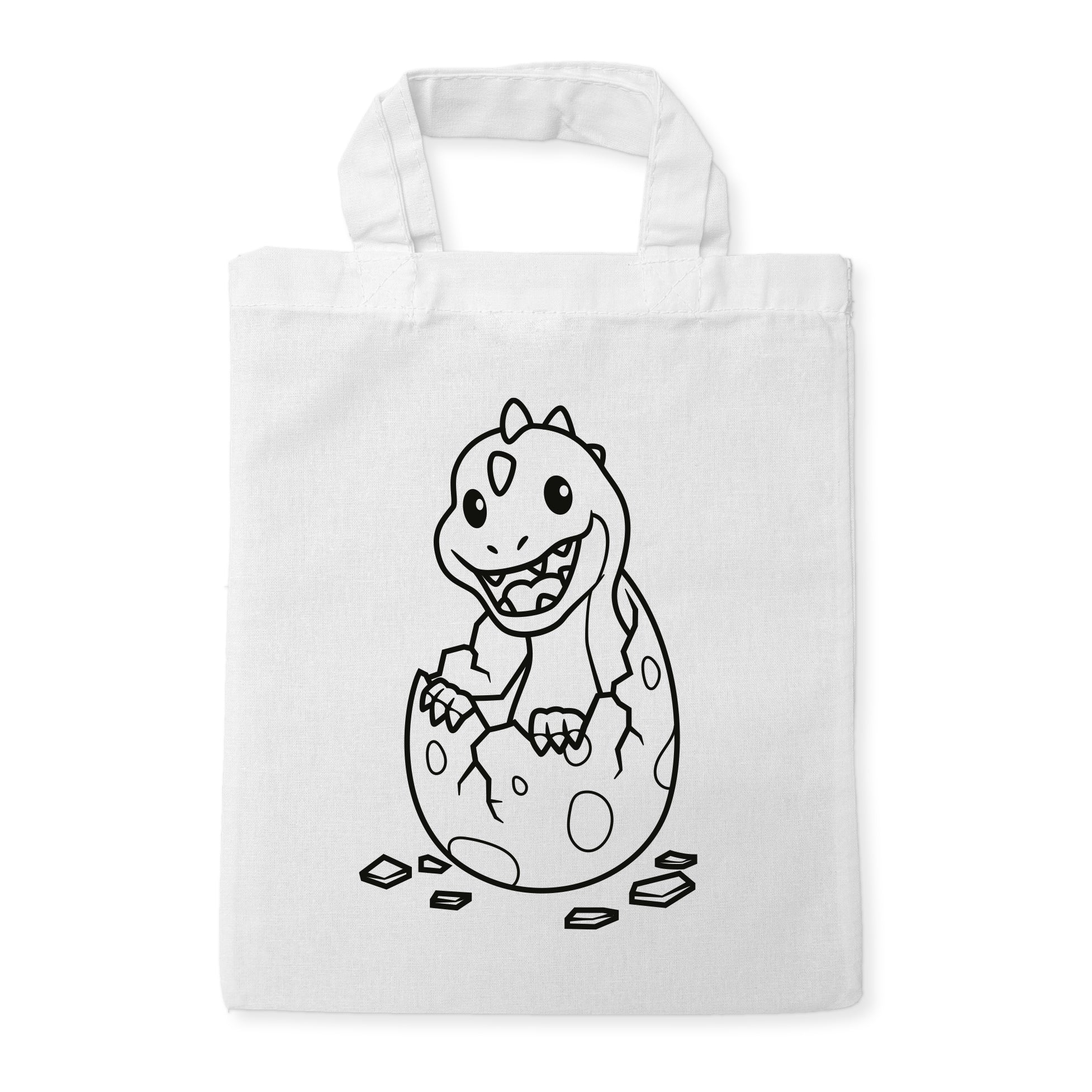 Baby Dinosaurier im Ei Kindertaschen zum Ausmalen, 22 x 26 cm, 100% Baumwolle