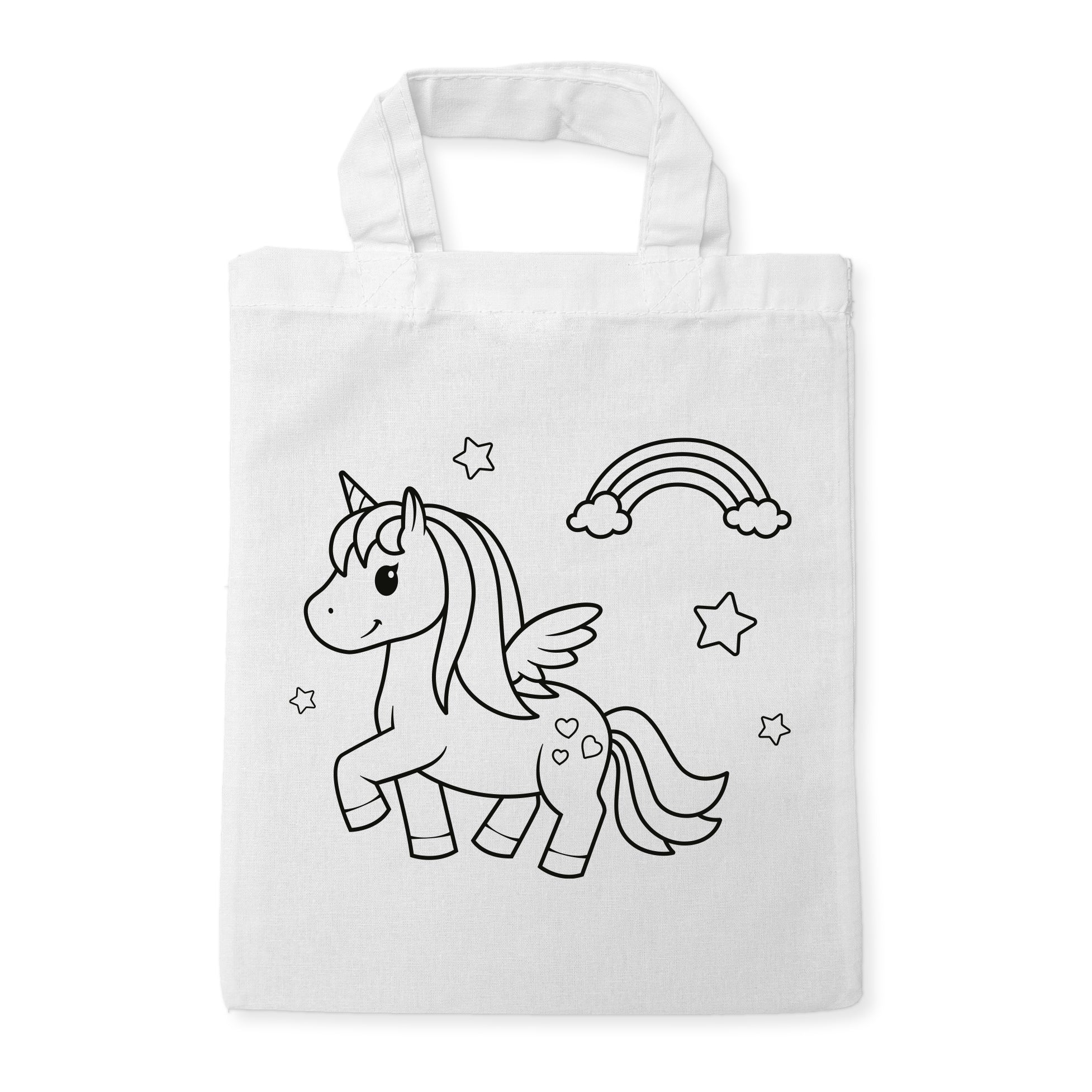 Einhorn Regenbogen Kindertaschen zum Ausmalen, 22 x 26 cm, 100% Baumwolle