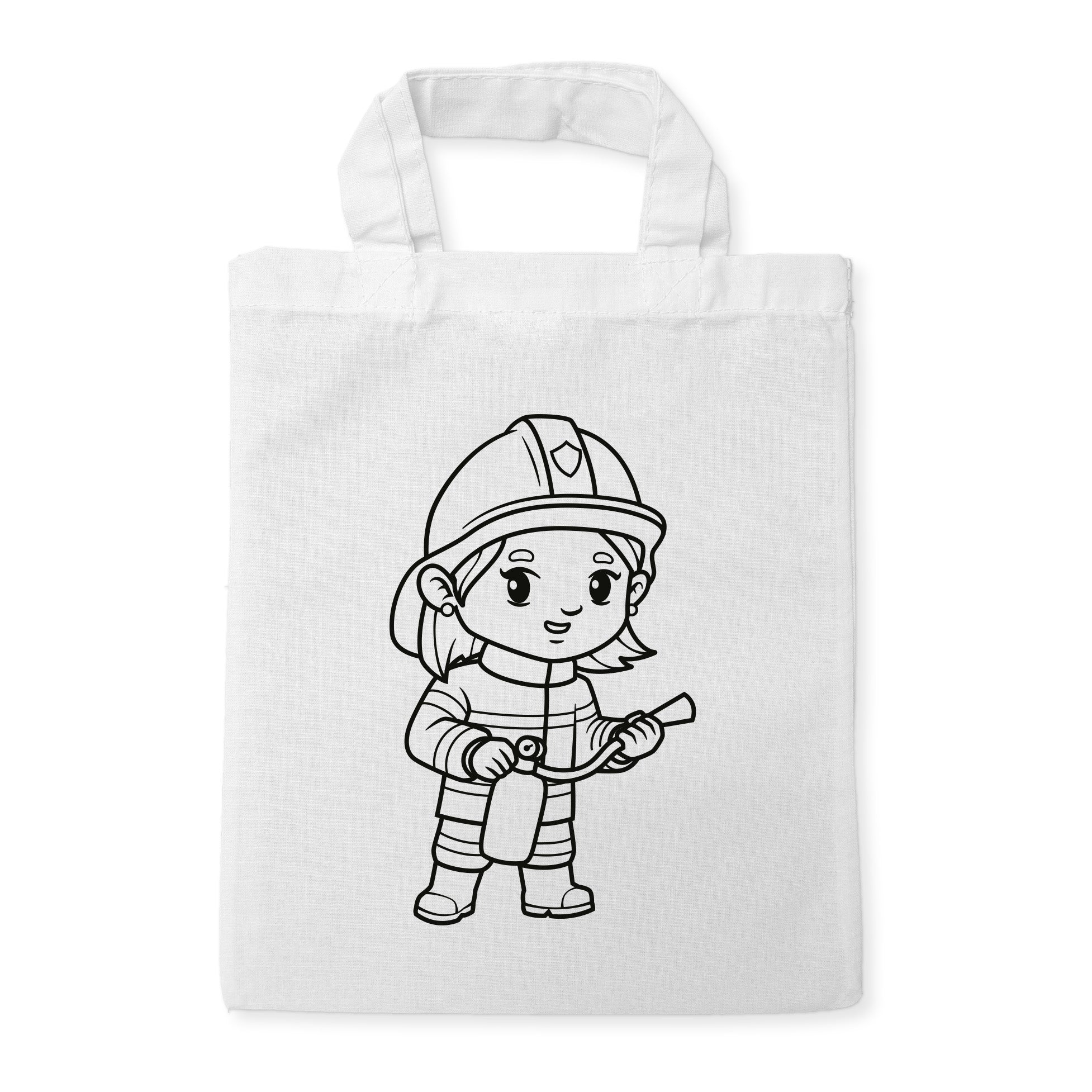 Feuerwehr Mädchen Kindertaschen zum Ausmalen, 22 x 26 cm, 100% Baumwolle