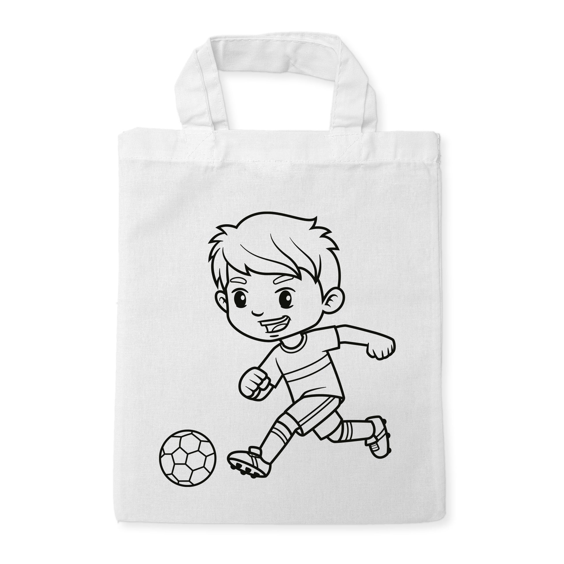 Fußball Junge Kindertaschen zum Ausmalen, 22 x 26 cm, 100% Baumwolle