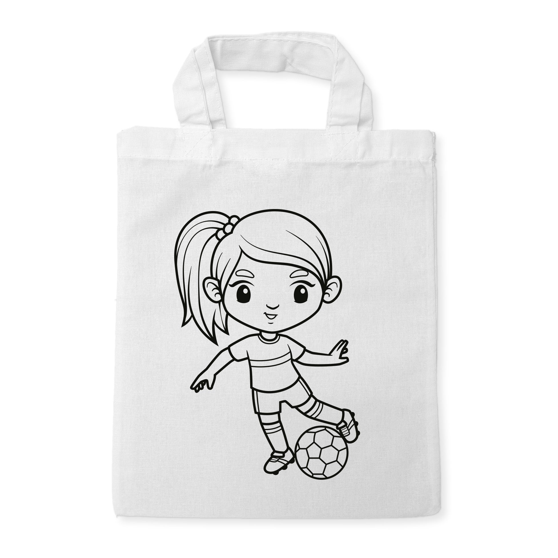 Fußball Mädchen Kindertaschen zum Ausmalen, 22 x 26 cm, 100% Baumwolle
