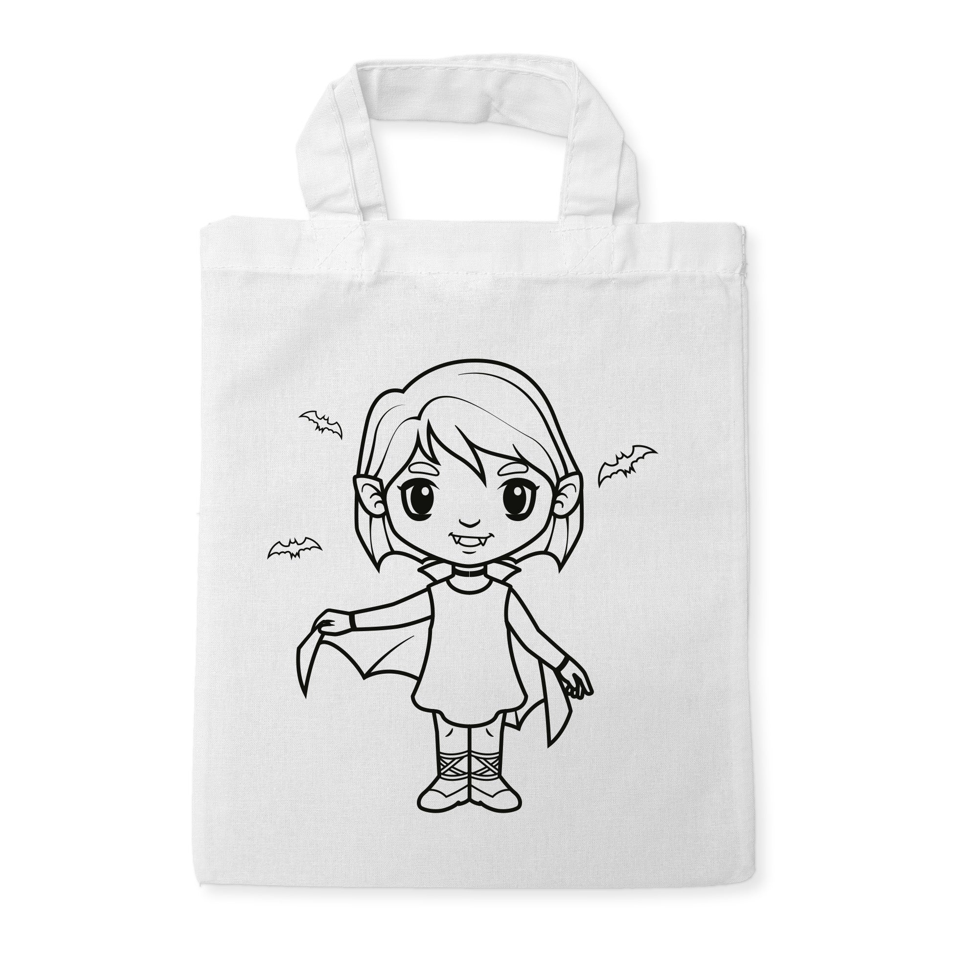 Vampir-Mädchen Kindertaschen zum Ausmalen, 22 x 26 cm, 100% Baumwolle