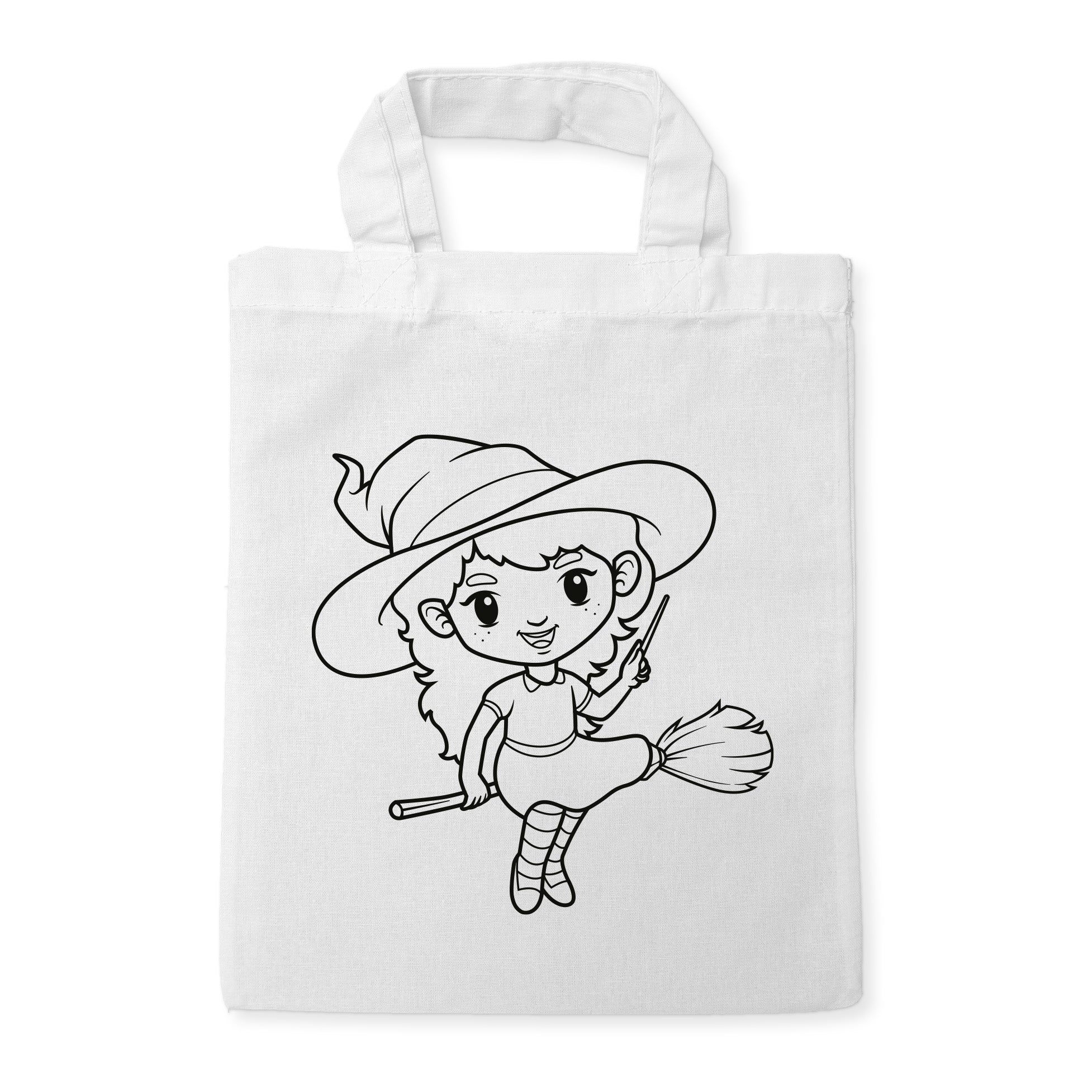 Hexe Kindertaschen zum Ausmalen, 22 x 26 cm, 100% Baumwolle
