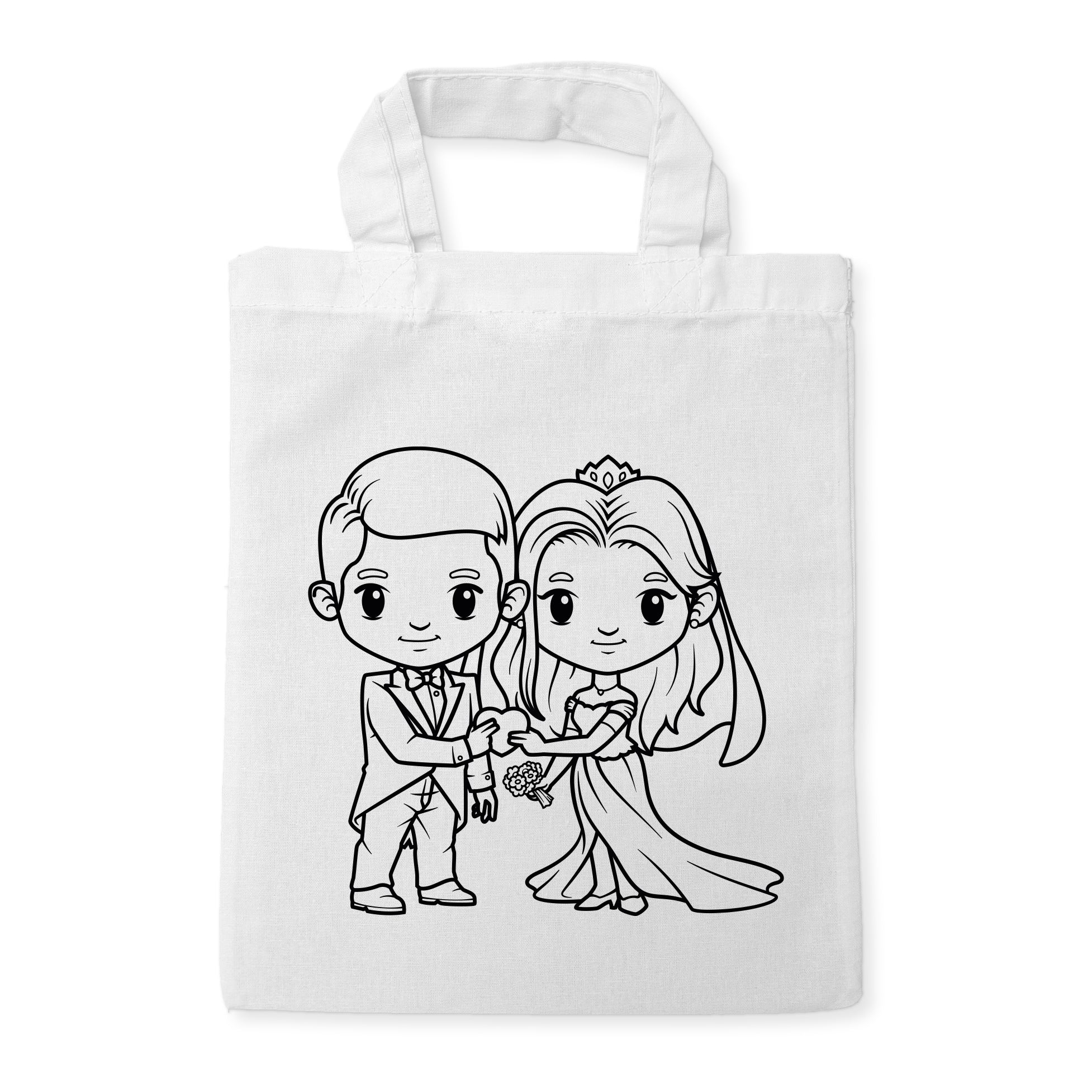 Hochzeitspaar Kinderbeschäftigung Kindertaschen (5 Stück) zum Ausmalen, 22 x 26 cm, 100% Baumwolle