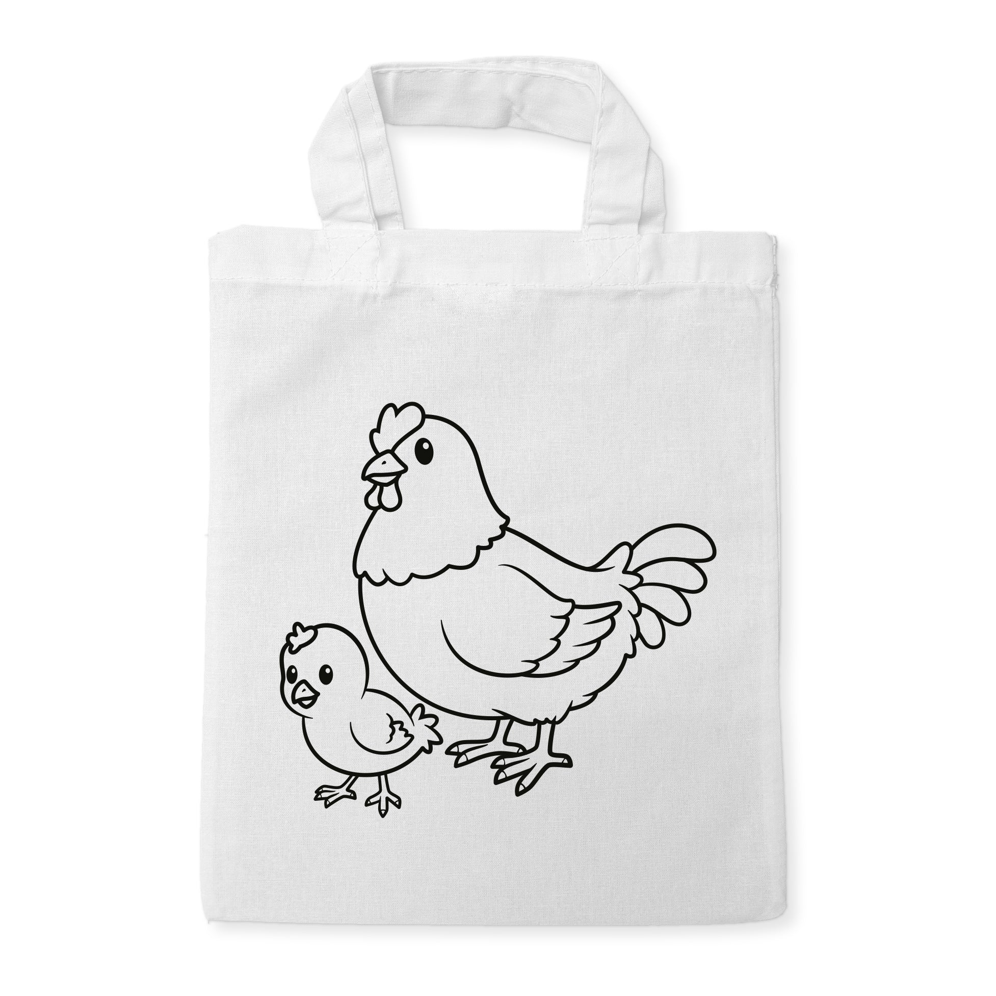 Huhn mit Küken Kindertaschen zum Ausmalen, 22 x 26 cm, 100% Baumwolle
