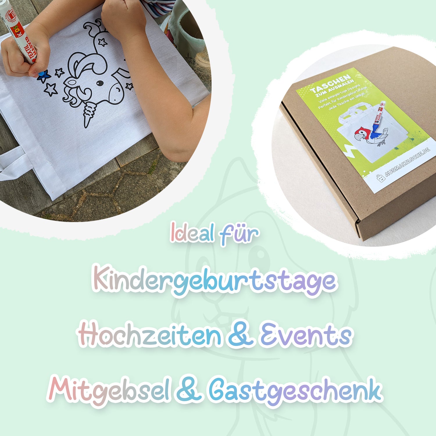 Huhn mit Küken Kindertaschen zum Ausmalen, 22 x 26 cm, 100% Baumwolle