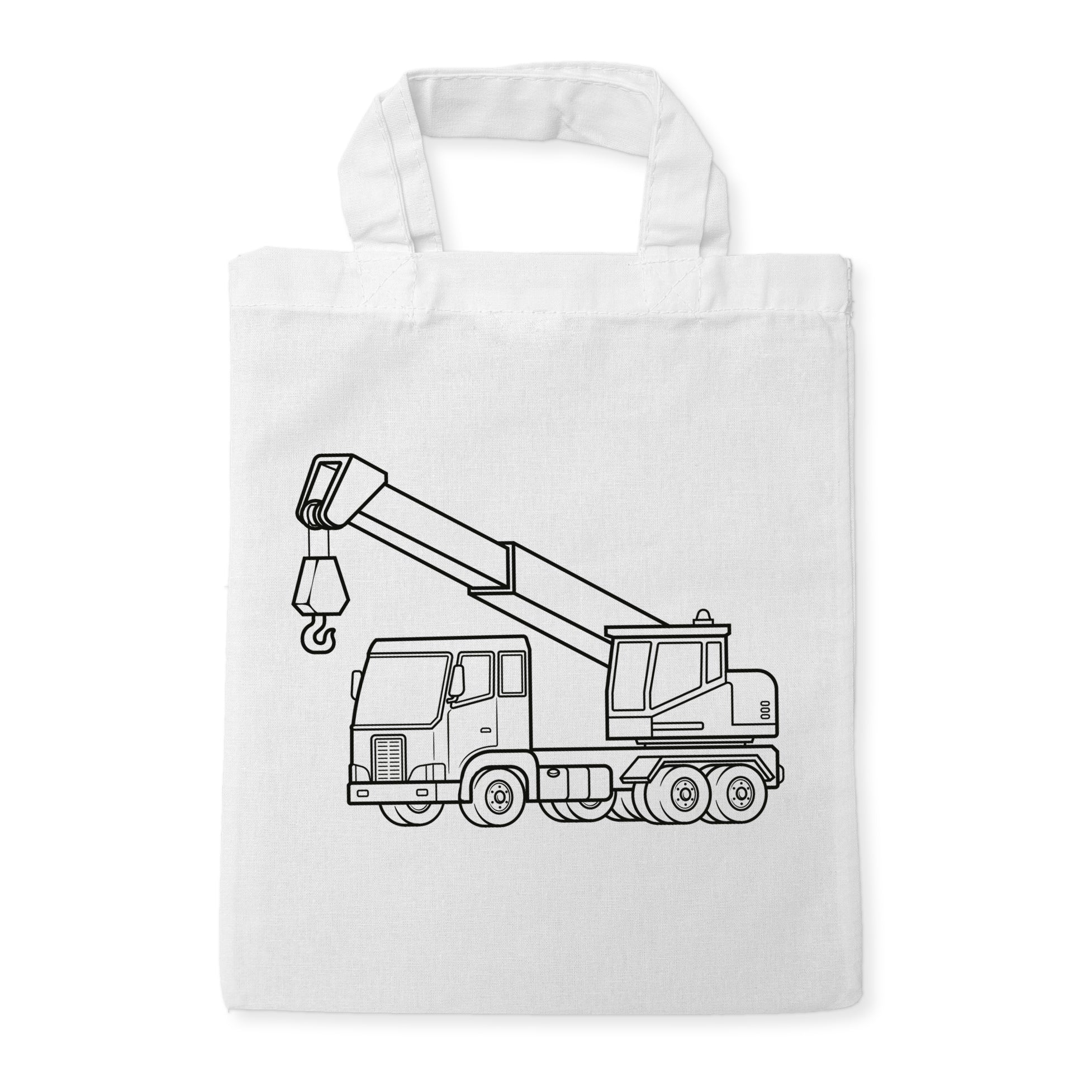Kranwagen Baustellenfahrzeug Kindertaschen zum Ausmalen, 22 x 26 cm, 100% Baumwolle