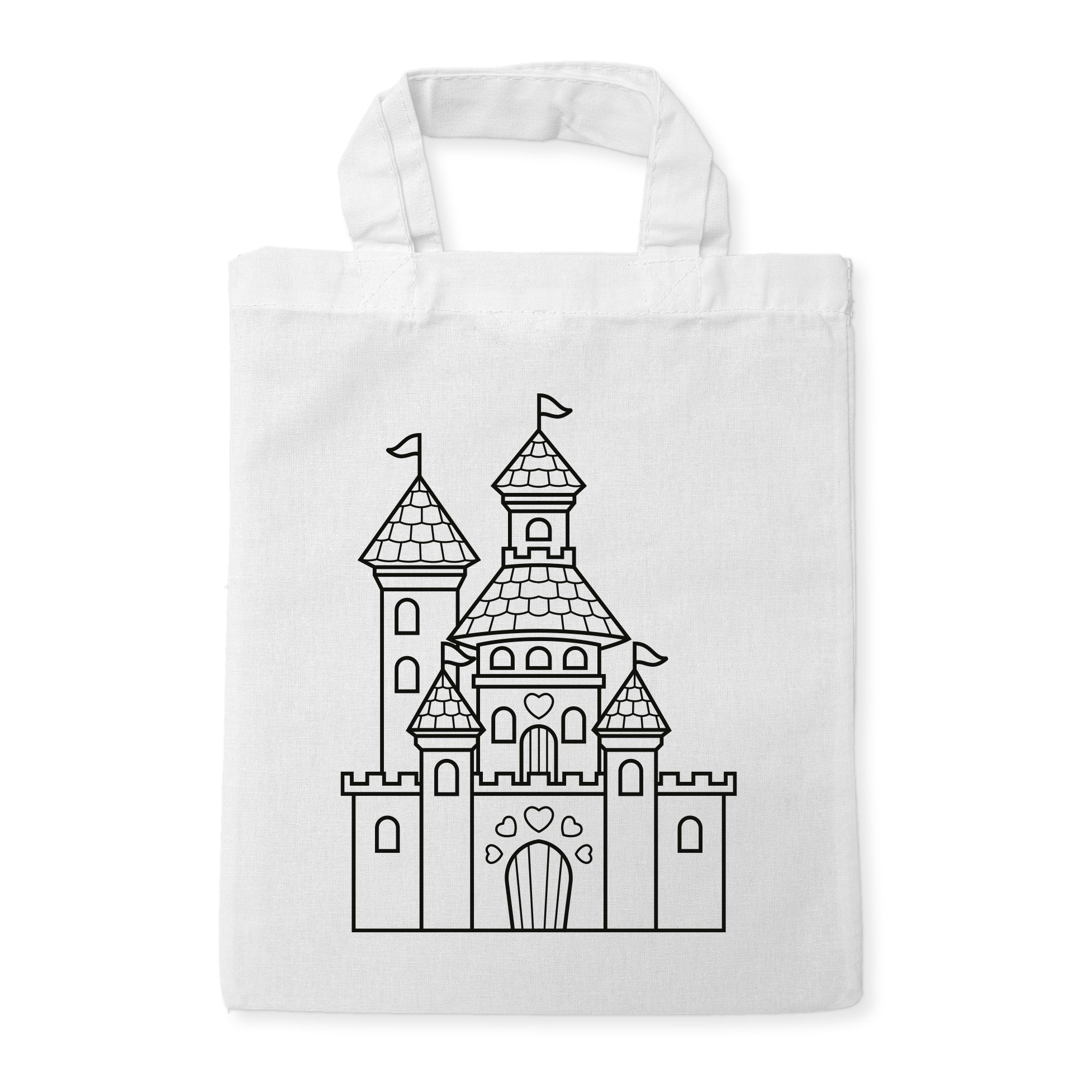 Märchenschloss Prinzessinnenschloss Kindertaschen zum Ausmalen, 22 x 26 cm, 100% Baumwolle
