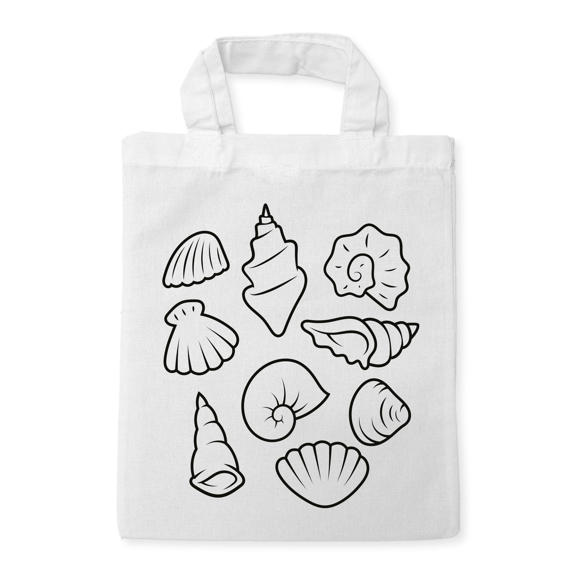 Strandmuscheln Ausmaltasche für Kinder, unbemaltes Motiv