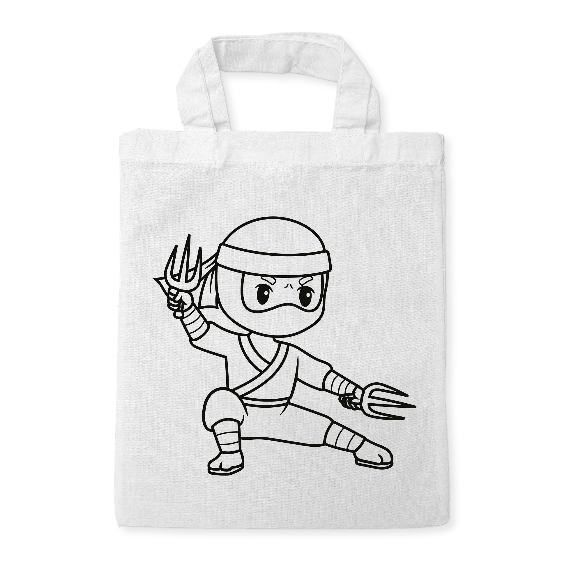 Ninja mit Sai Kindertaschen zum Ausmalen, 22 x 26 cm, 100% Baumwolle
