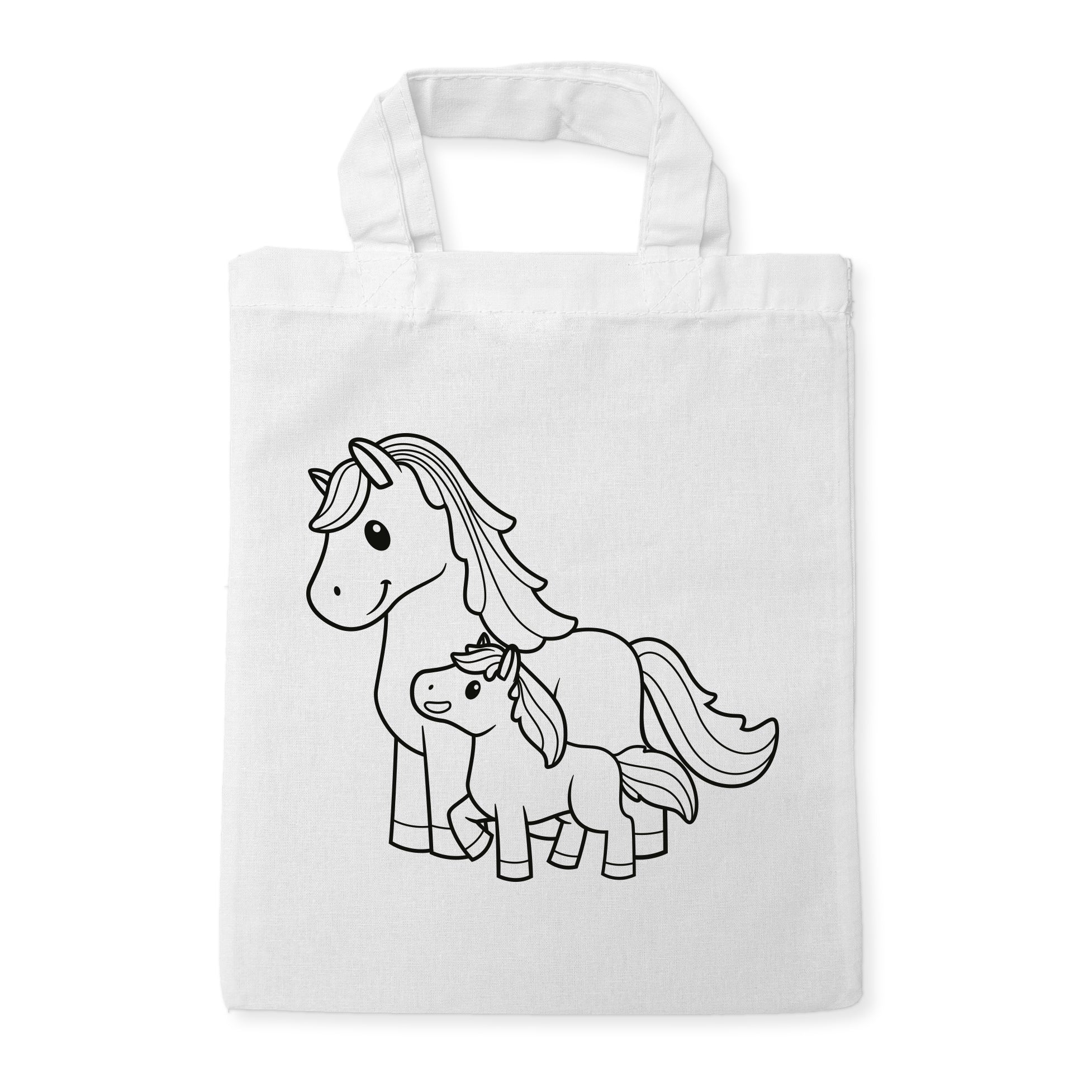 Pferd mit Fohlen Kindertaschen zum Ausmalen, 22 x 26 cm, 100% Baumwolle