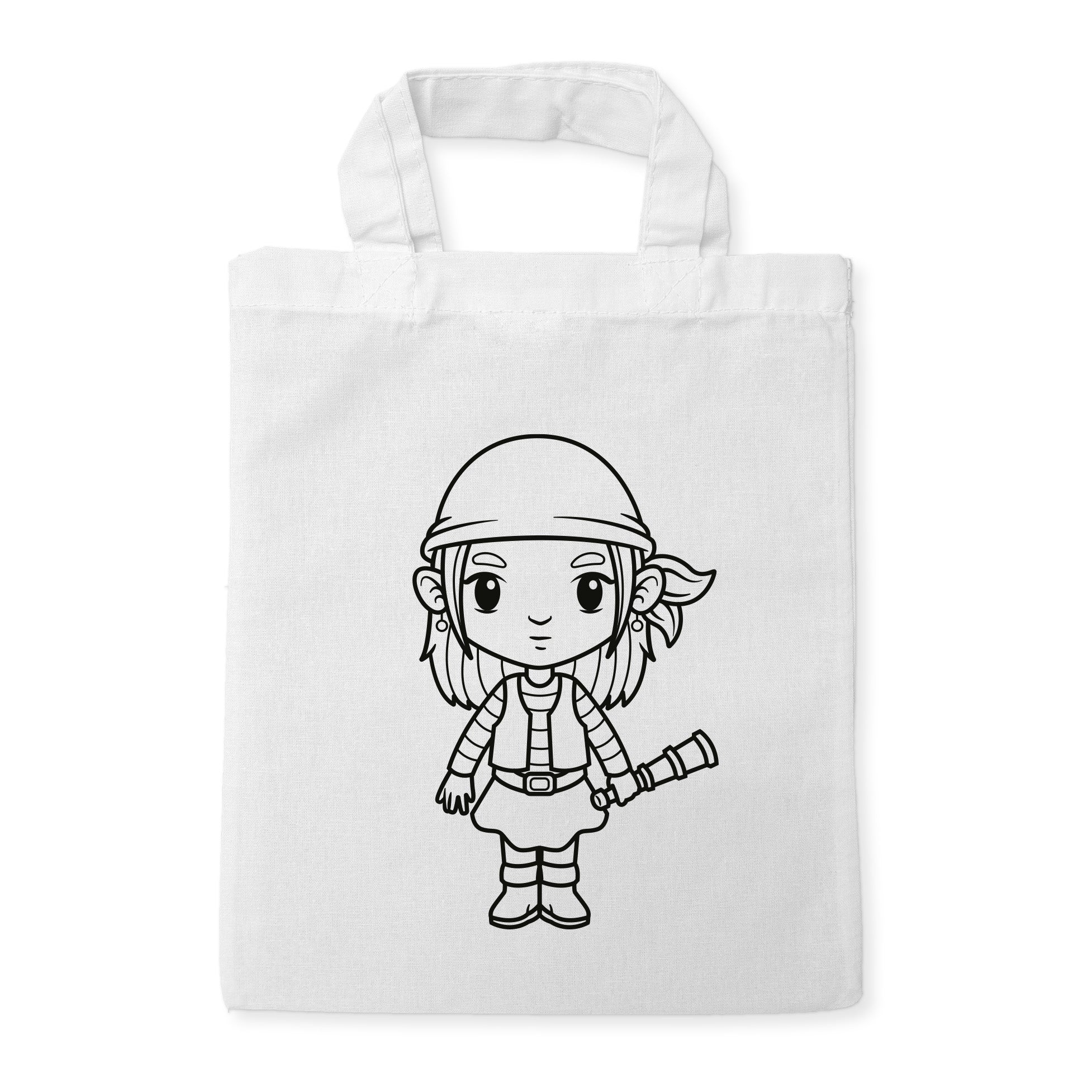 Pirat Mädchen Kindertaschen zum Ausmalen, 22 x 26 cm, 100% Baumwolle