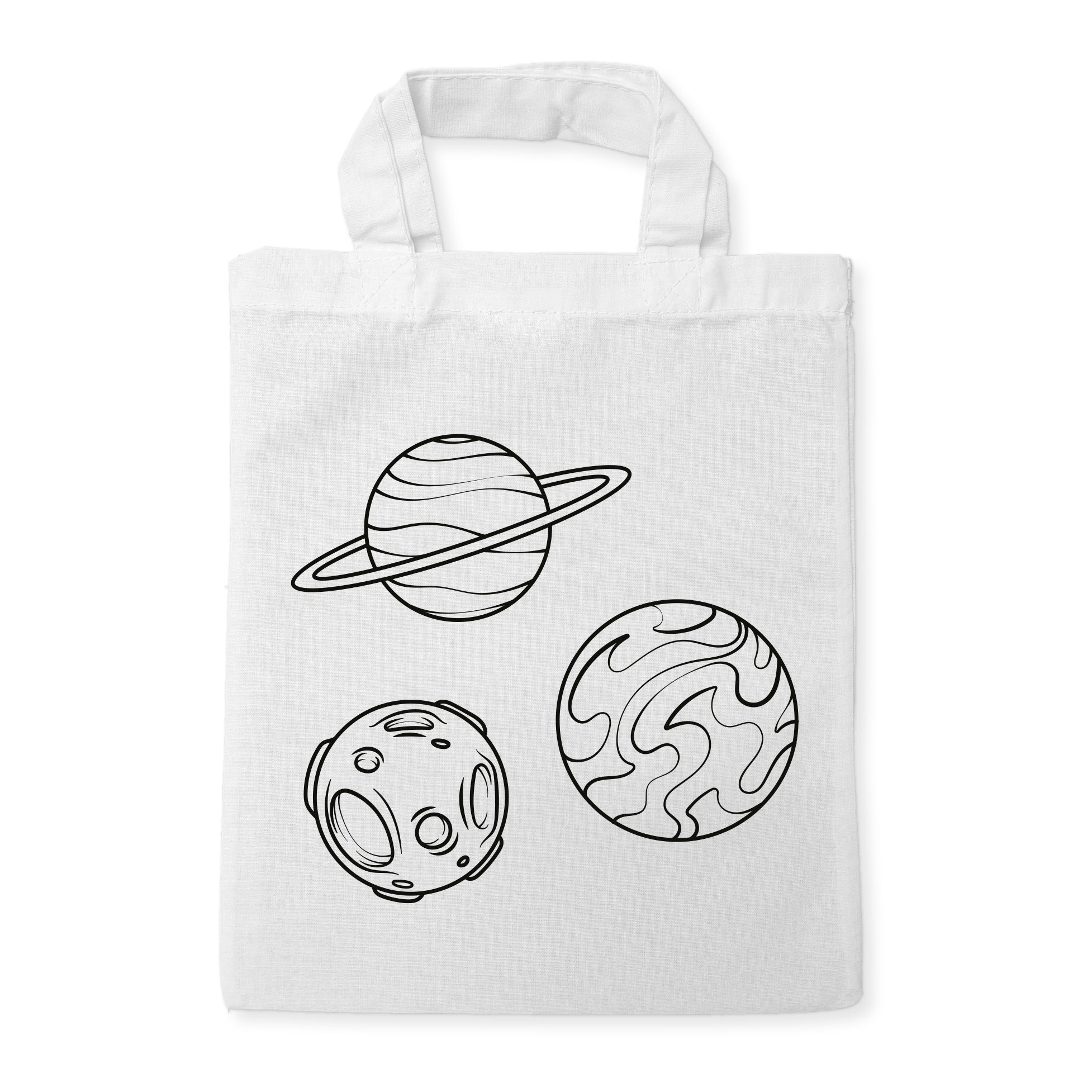 Planeten Weltall Kindertaschen zum Ausmalen, 22 x 26 cm, 100% Baumwolle