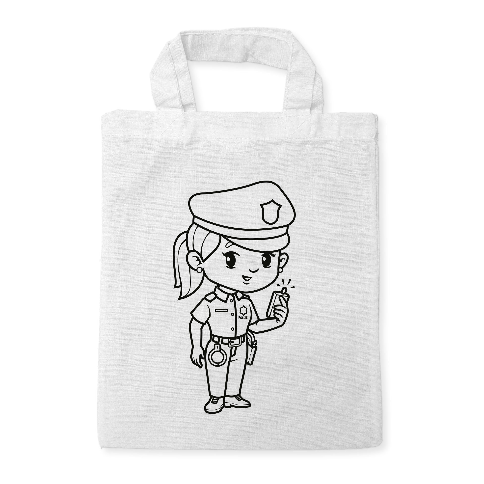 Polizistin Kindertaschen zum Ausmalen, 22 x 26 cm, 100% Baumwolle