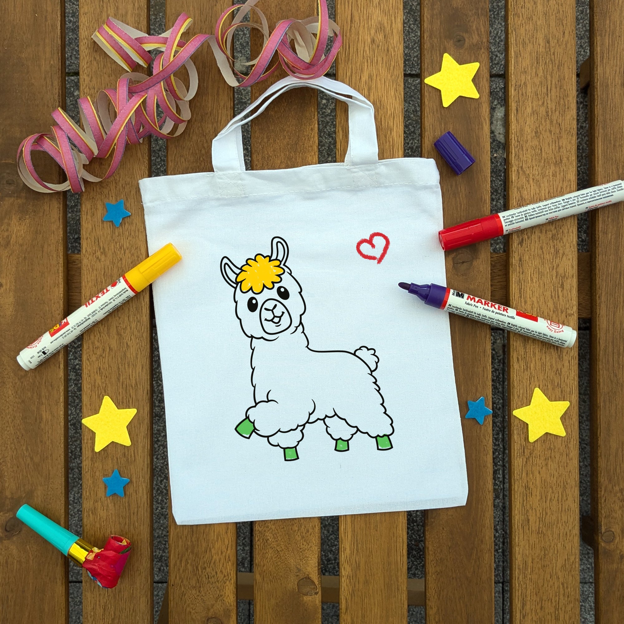 Alpaka Lama Kindertaschen zum Ausmalen, 22 x 26 cm, 100% Baumwolle