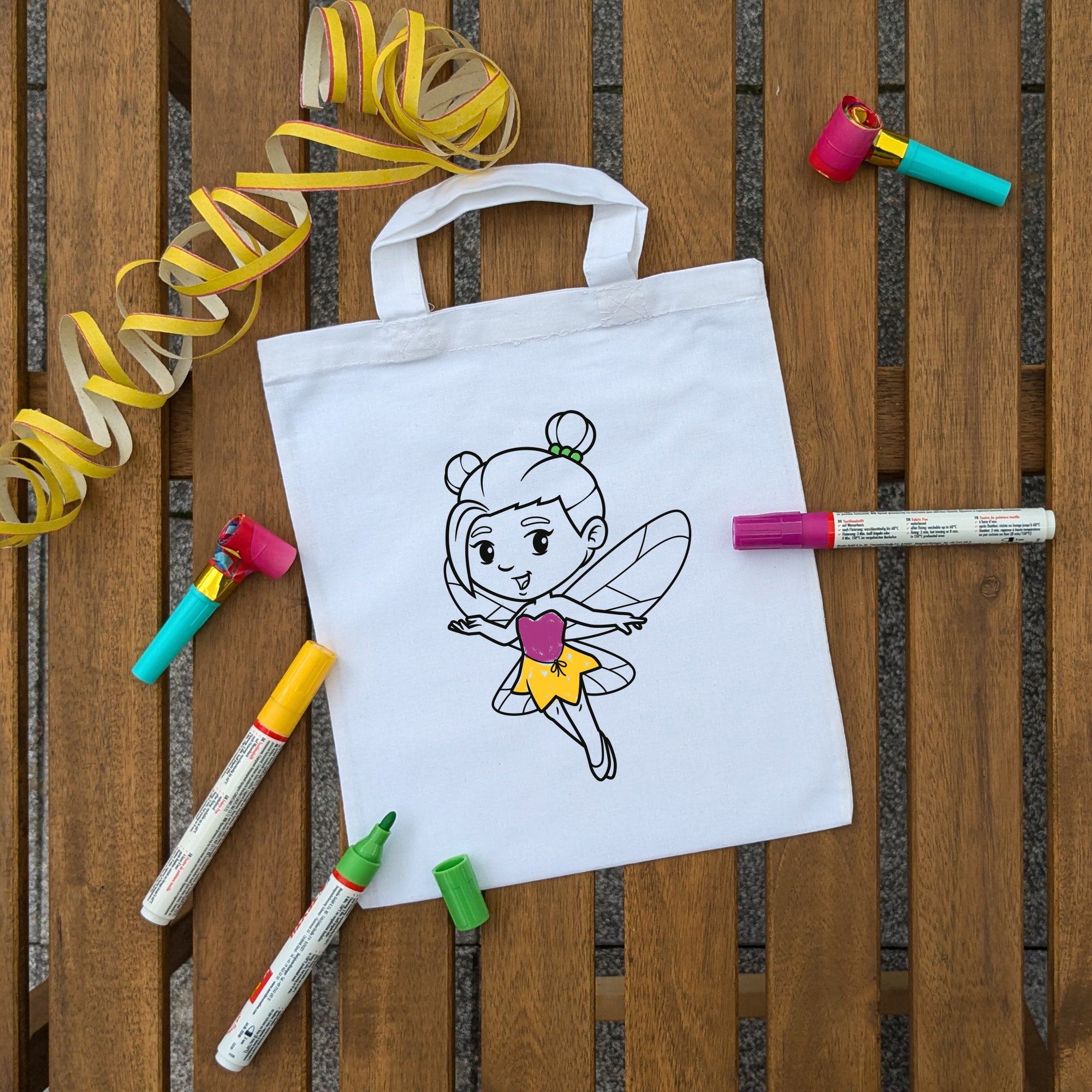 Fee Elfe Kindertaschen zum Ausmalen, 22 x 26 cm, 100% Baumwolle