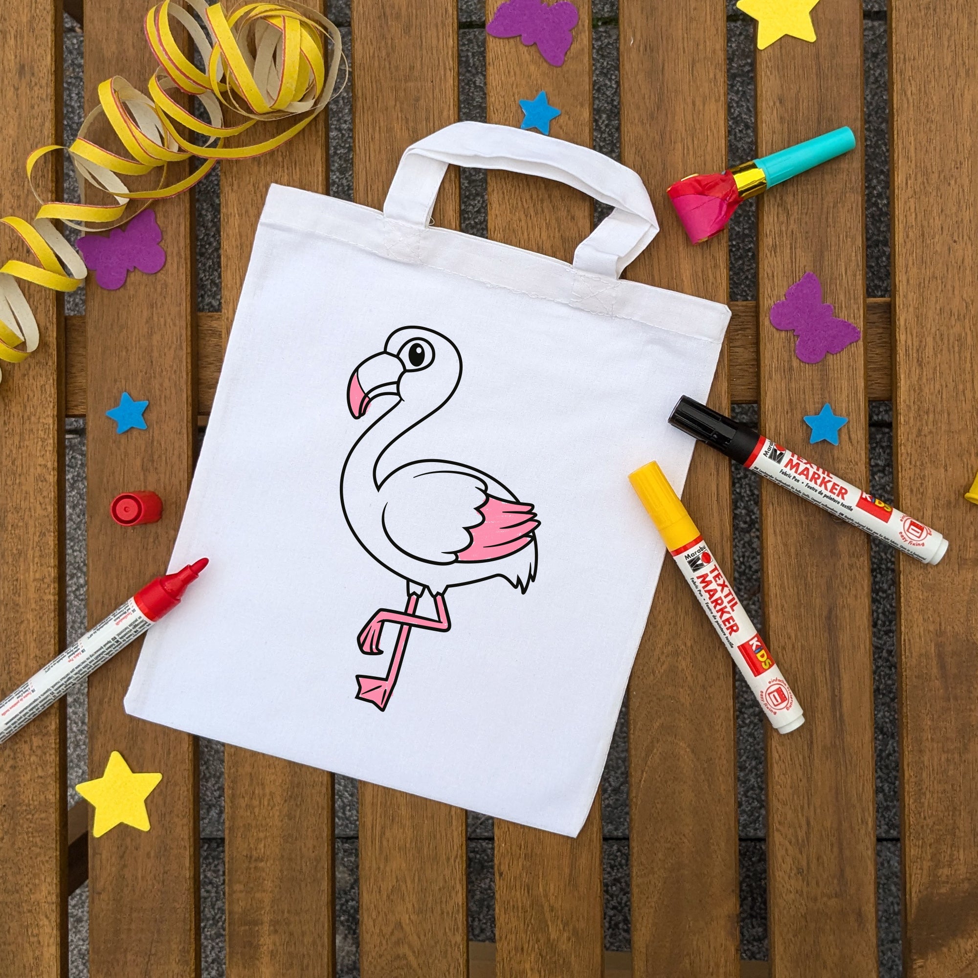 Flamingo Kindertaschen zum Ausmalen, 22 x 26 cm, 100% Baumwolle