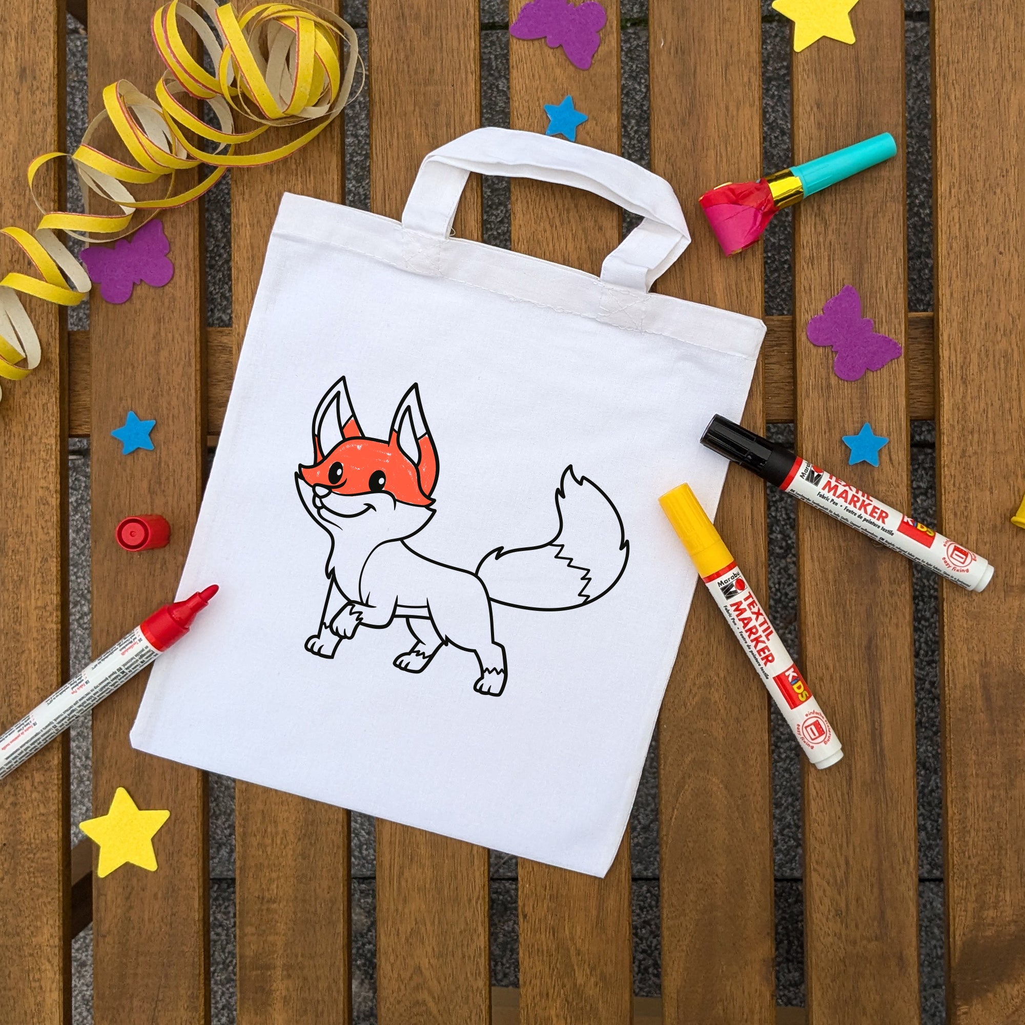 Fuchs Kindertaschen zum Ausmalen, 22 x 26 cm, 100% Baumwolle