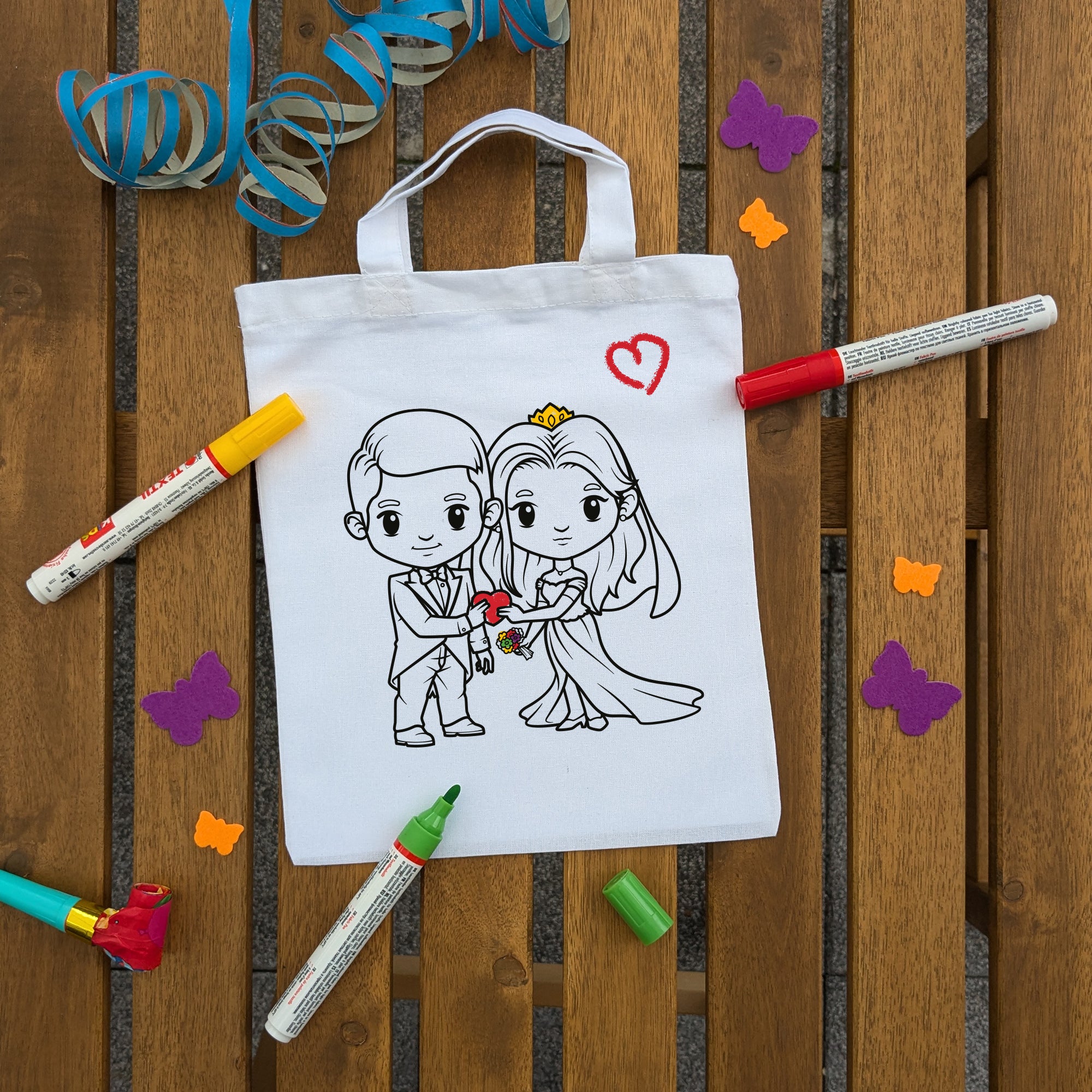 Hochzeitspaar Kinderbeschäftigung Kindertaschen zum Ausmalen, 22 x 26 cm, 100% Baumwolle