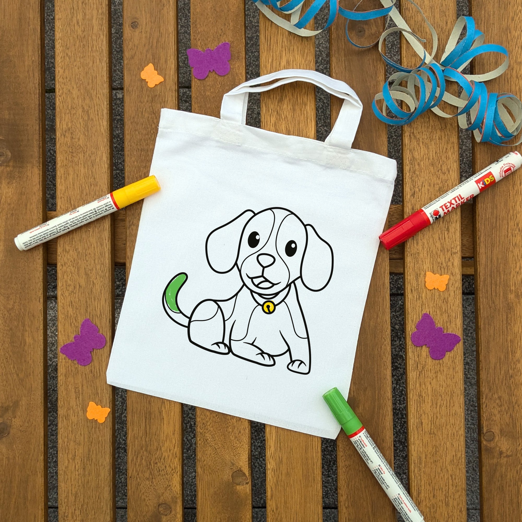 Hund Kindertaschen zum Ausmalen, 22 x 26 cm, 100% Baumwolle