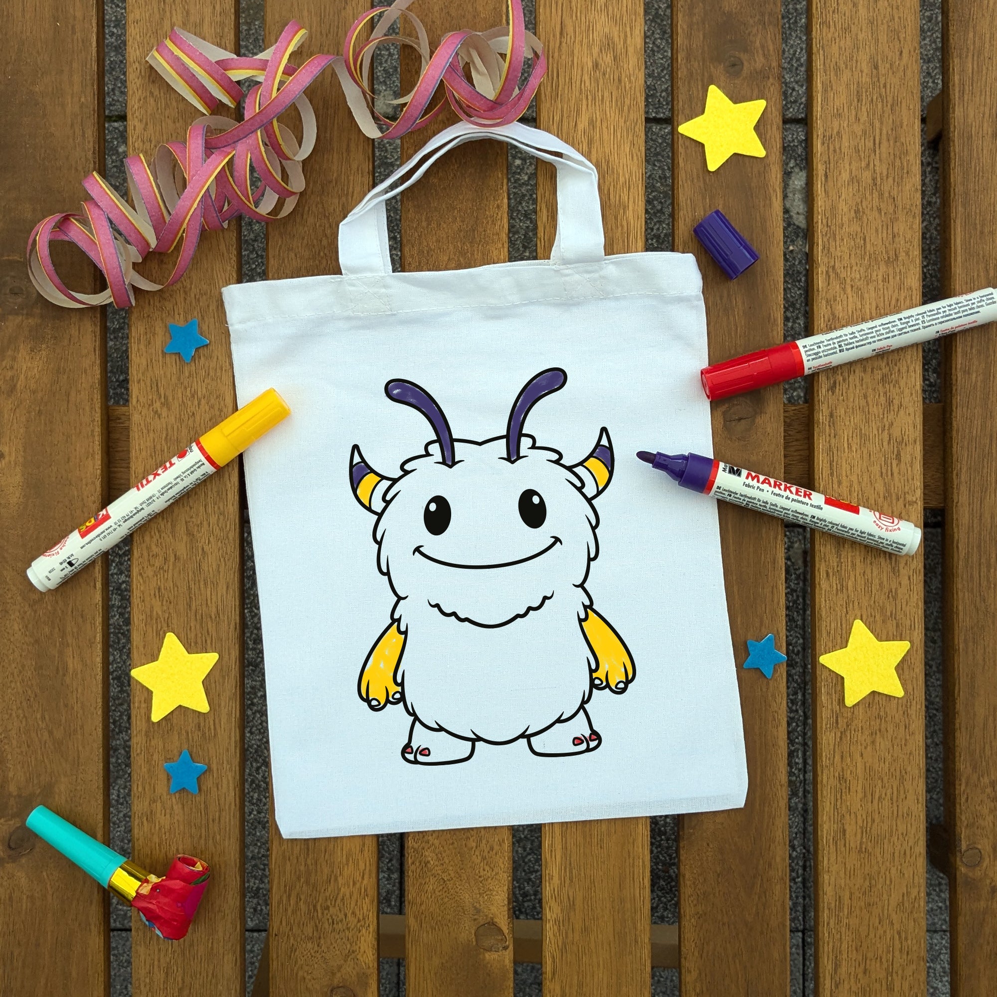 Monster Ungeheuer Kindertaschen zum Ausmalen, 22 x 26 cm, 100% Baumwolle