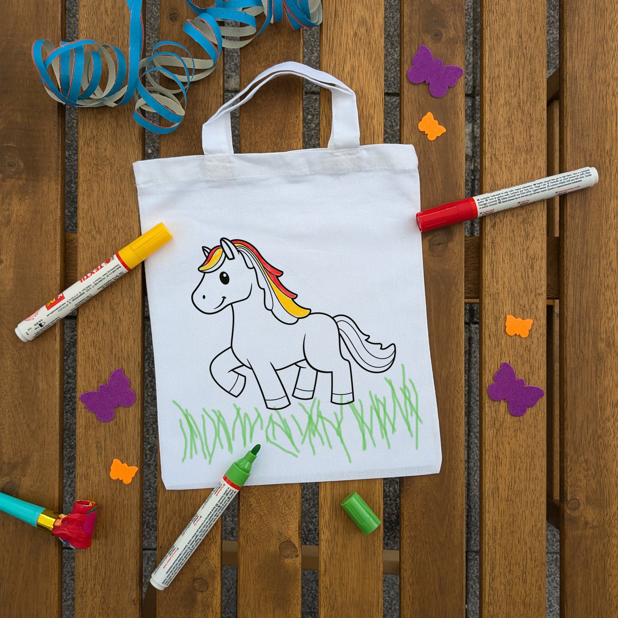Pferd Kindertaschen zum Ausmalen, 22 x 26 cm, 100% Baumwolle