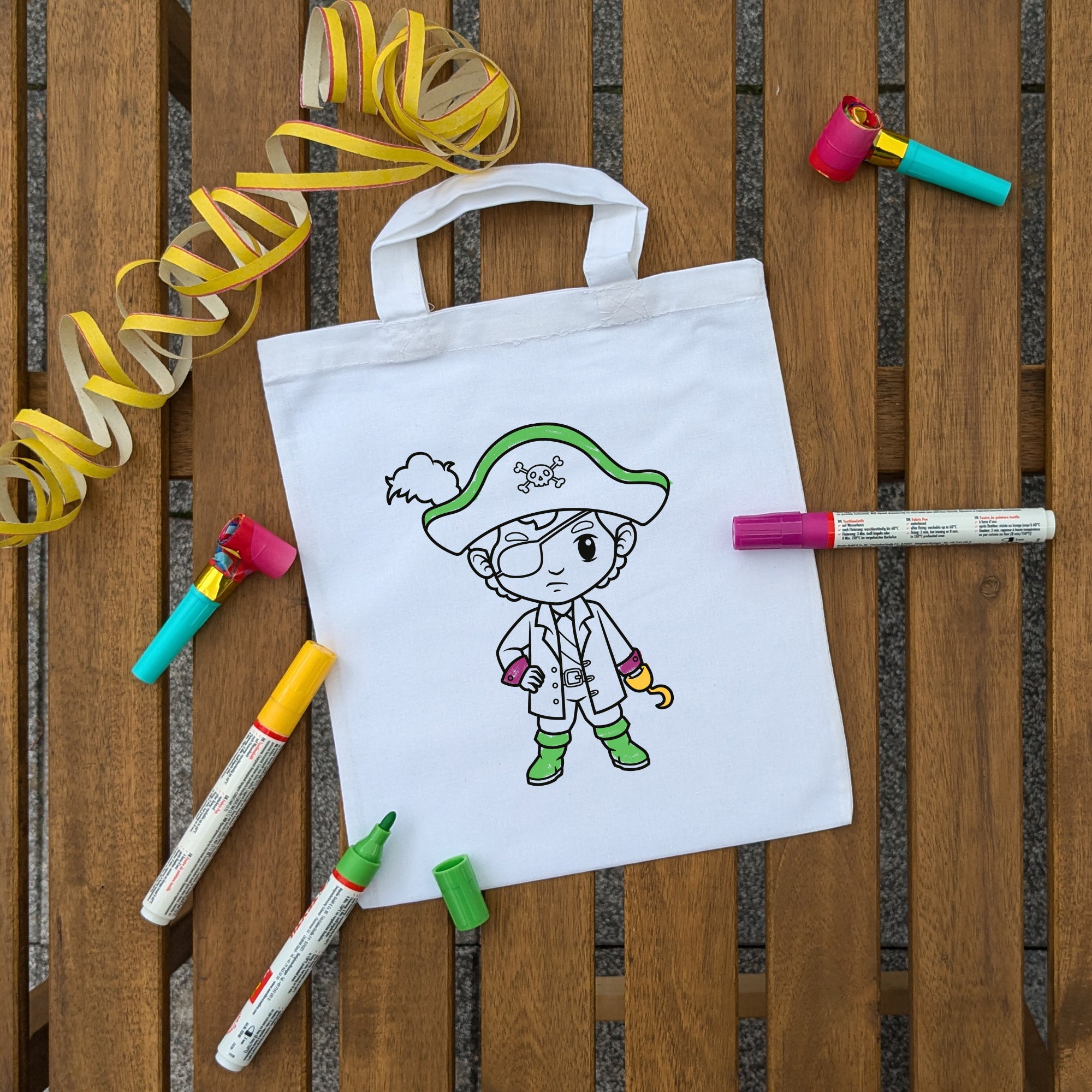 Pirat Junge Kindertaschen zum Ausmalen, 22 x 26 cm, 100% Baumwolle