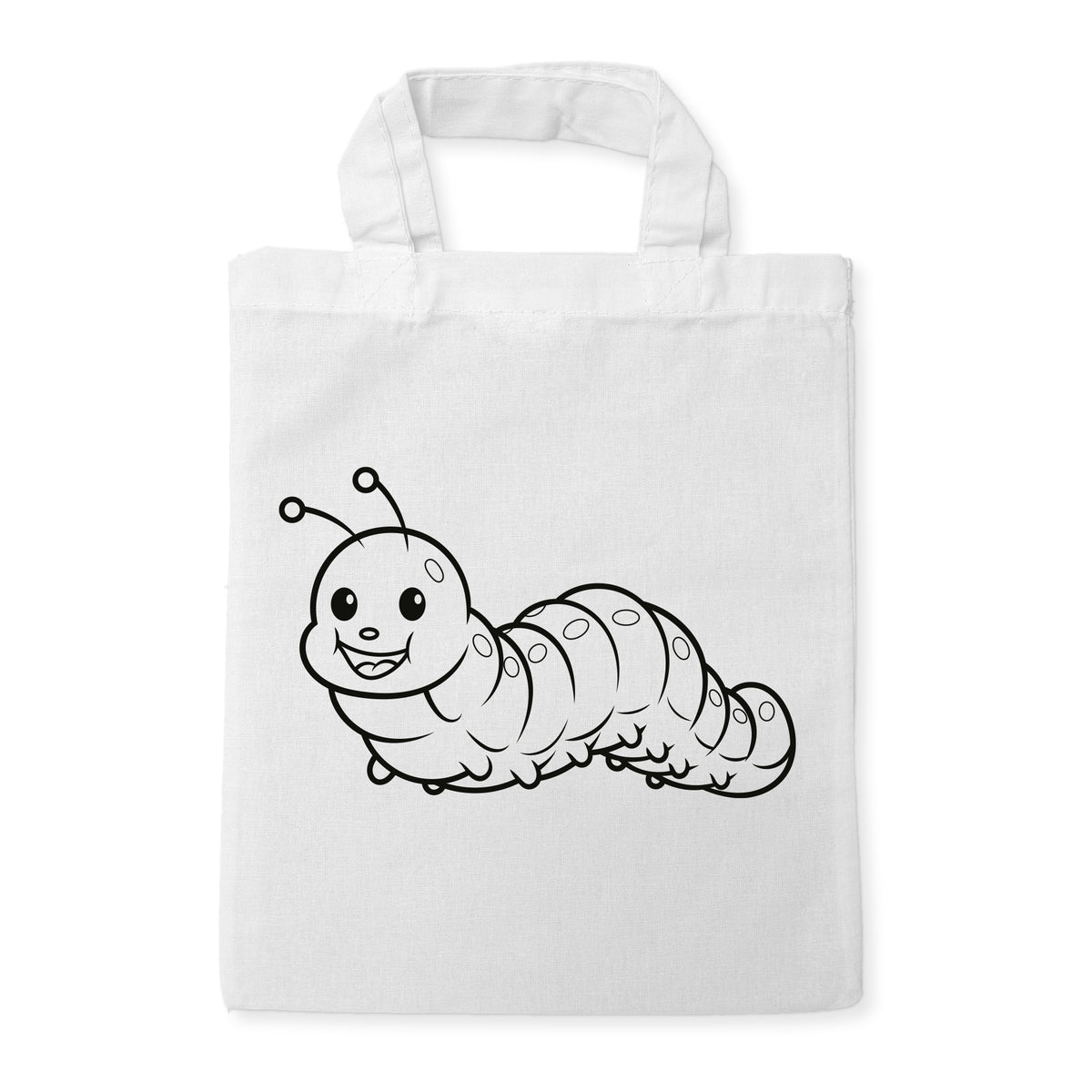 Raupe Ausmaltasche für Kinder, unbemaltes Motiv